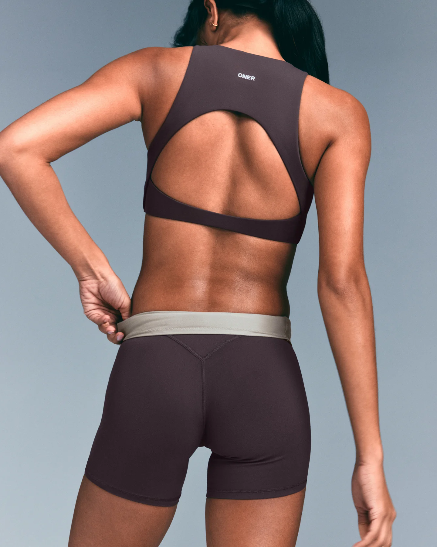 SoftMotion™ High Waisted Shorts 6" with Grey Logo | Dark Umber Brown - Image 2