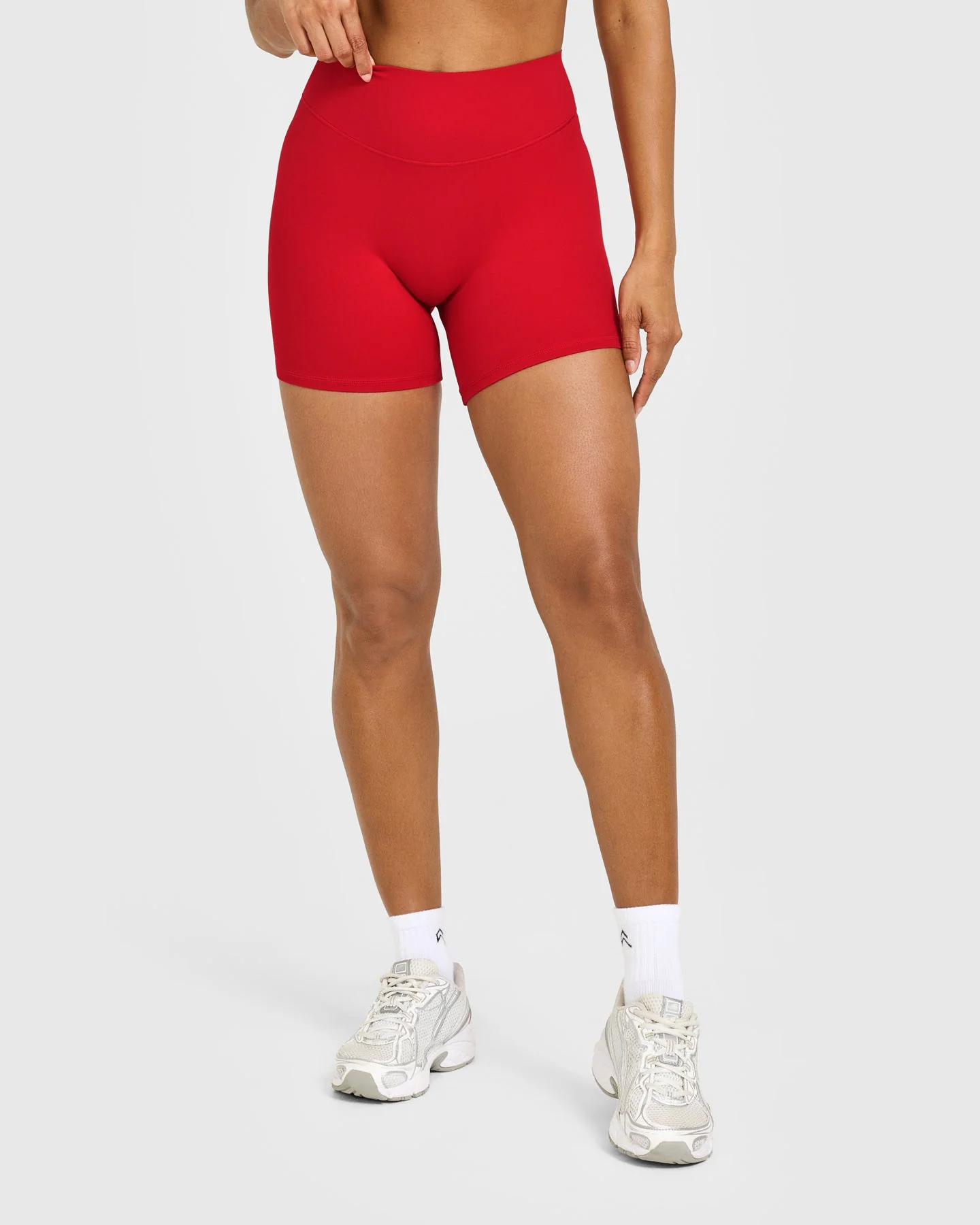 SoftMotion™ High Waisted Shorts 6" with White Logo | Light Toasted Red - Image 2