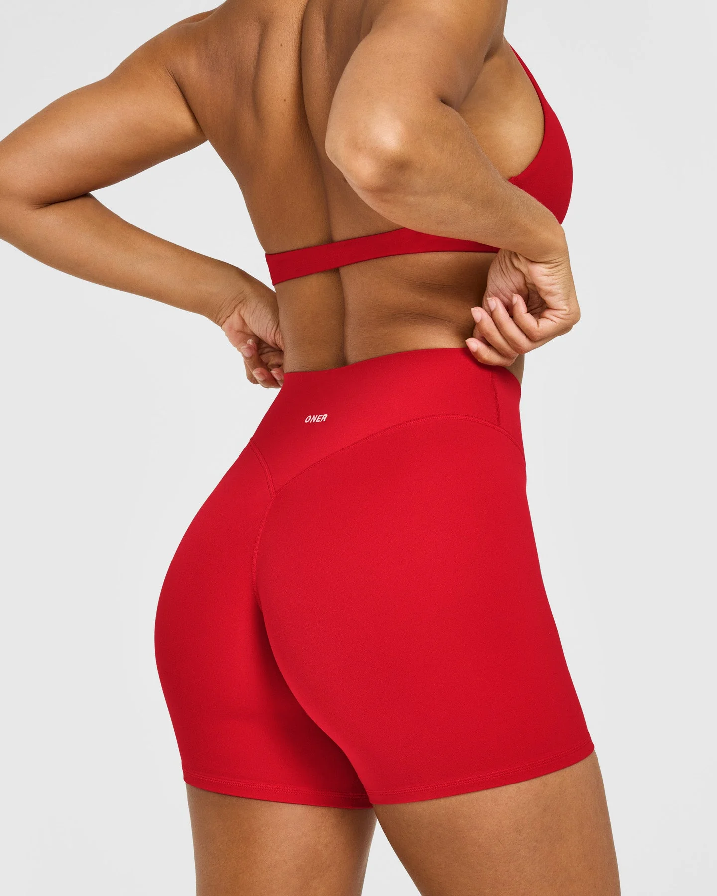 SoftMotion™ High Waisted Shorts 6" with White Logo | Light Toasted Red - Image 4