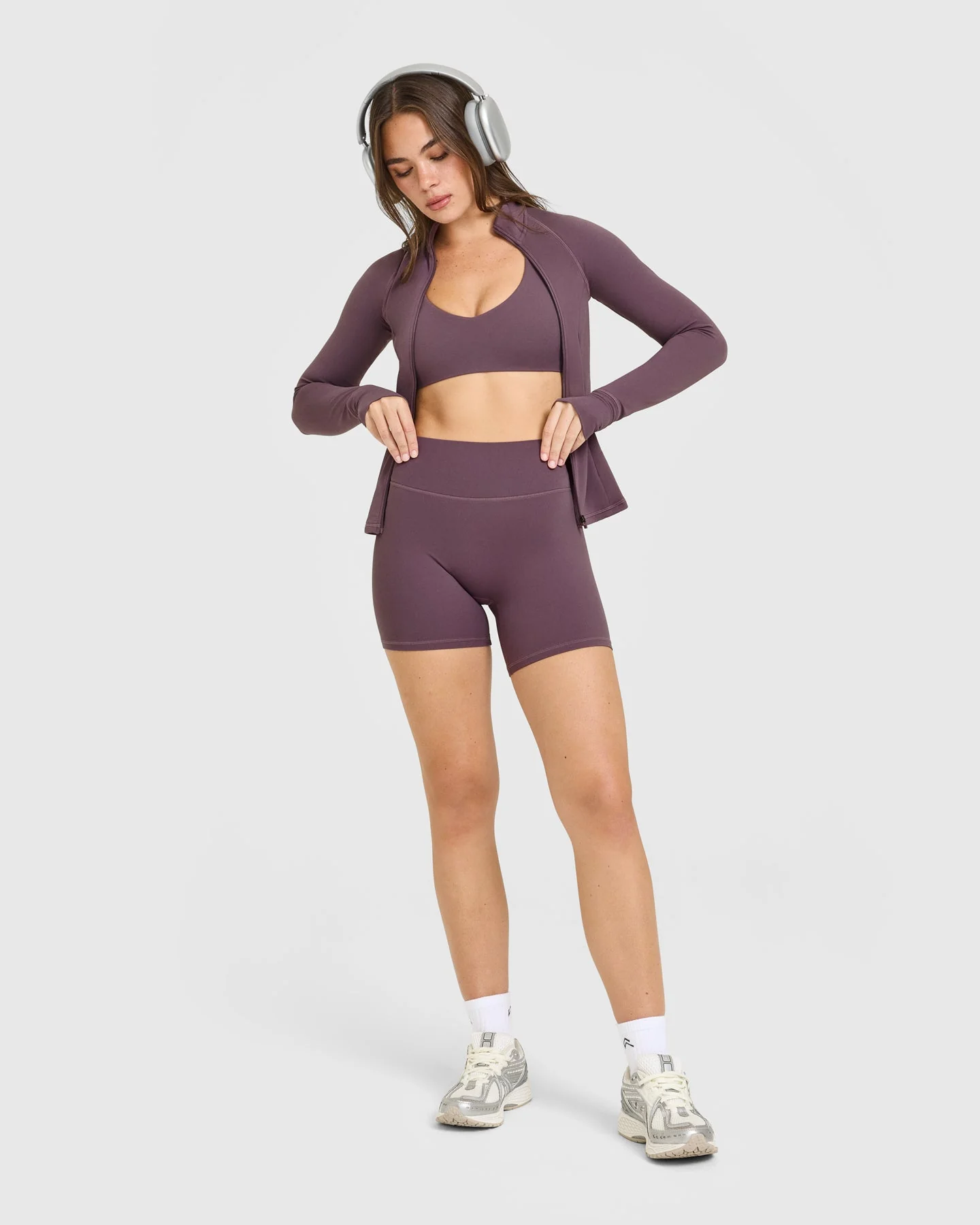 SoftMotion™ High Waisted Shorts 6" with White Logo | Vintage Purple - Image 3