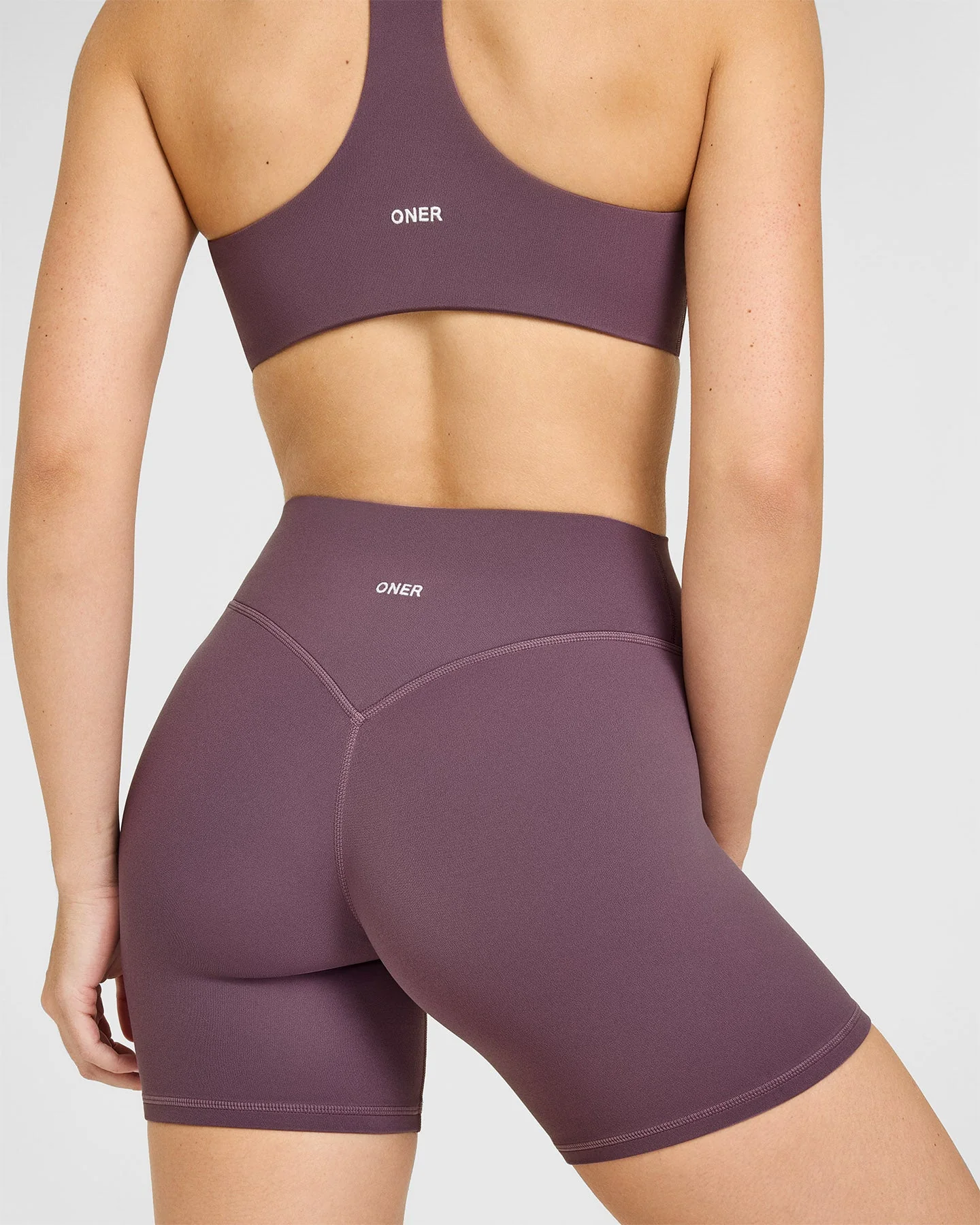 SoftMotion™ High Waisted Shorts 6" with White Logo | Vintage Purple - Image 4