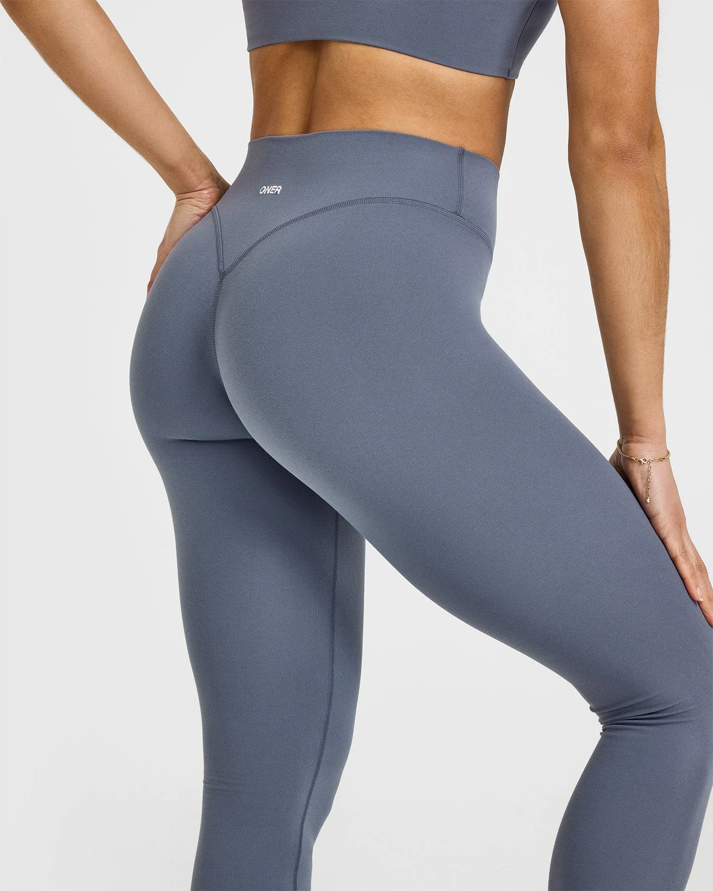 SoftMotion™ Leggings with White Logo | Granite Blue - Image 5