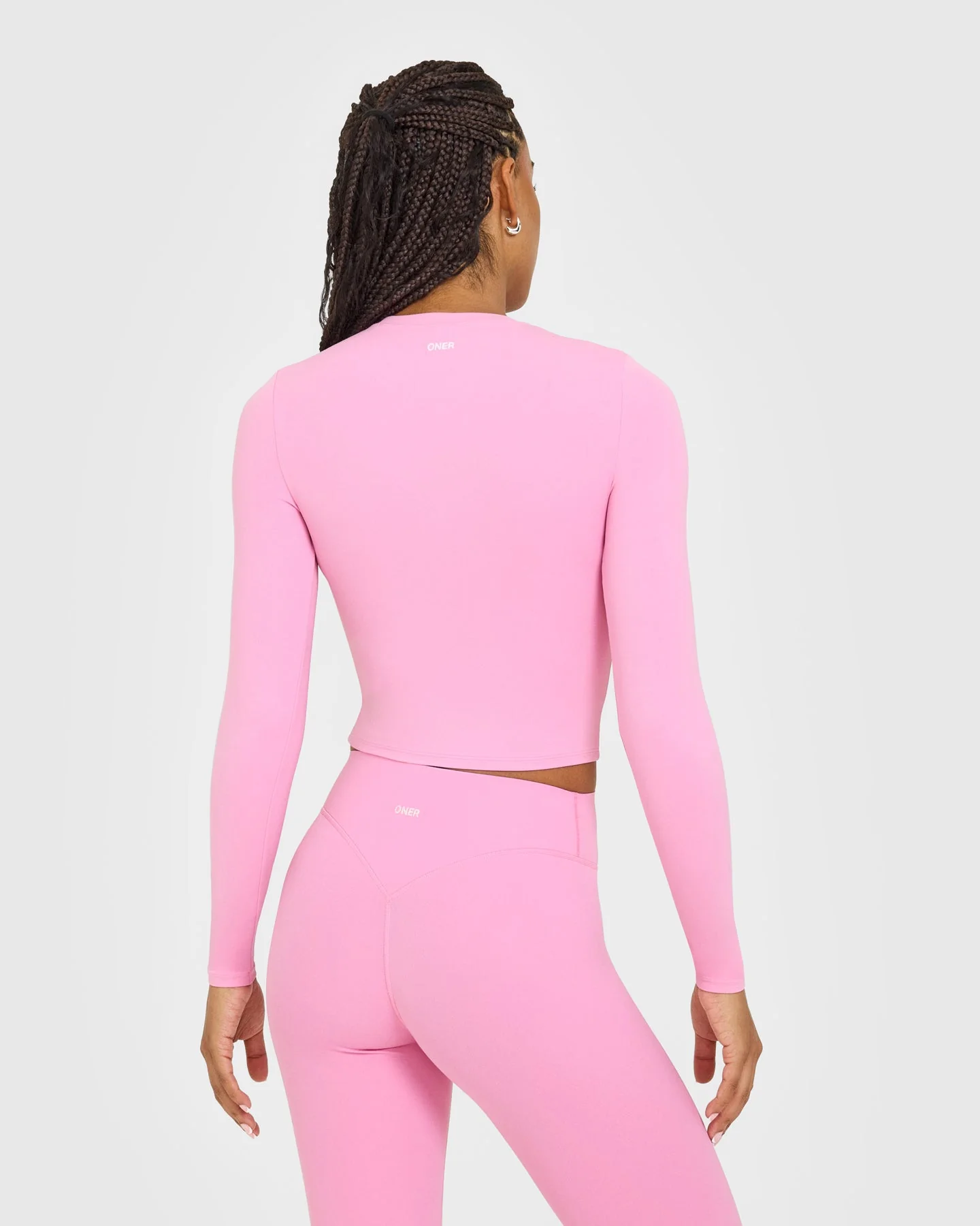 SoftMotion™ Long Sleeve Mid Top with White Logo | Rose Pink - Image 6
