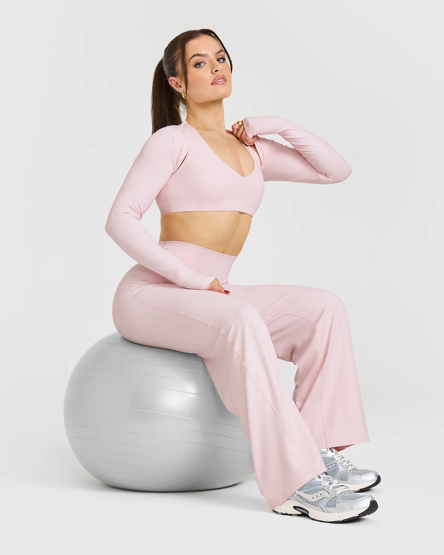 SoftMotion™ Long Sleeve Shrug with White Logo | Ballet Pink - Image 3