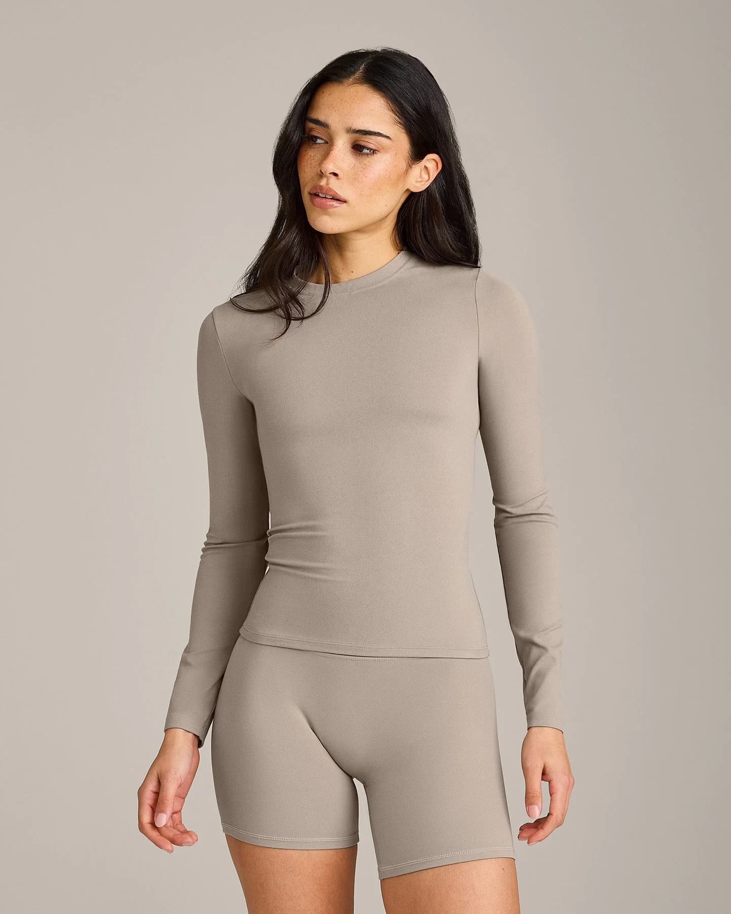 SoftMotion™ Long Sleeve Top with White Logo | Warm Sand