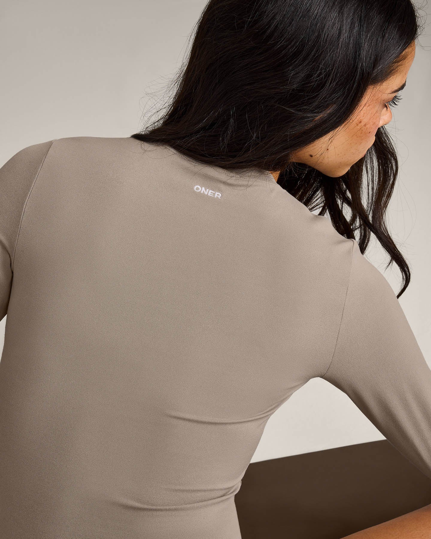 SoftMotion™ Long Sleeve Top with White Logo | Warm Sand - Image 5