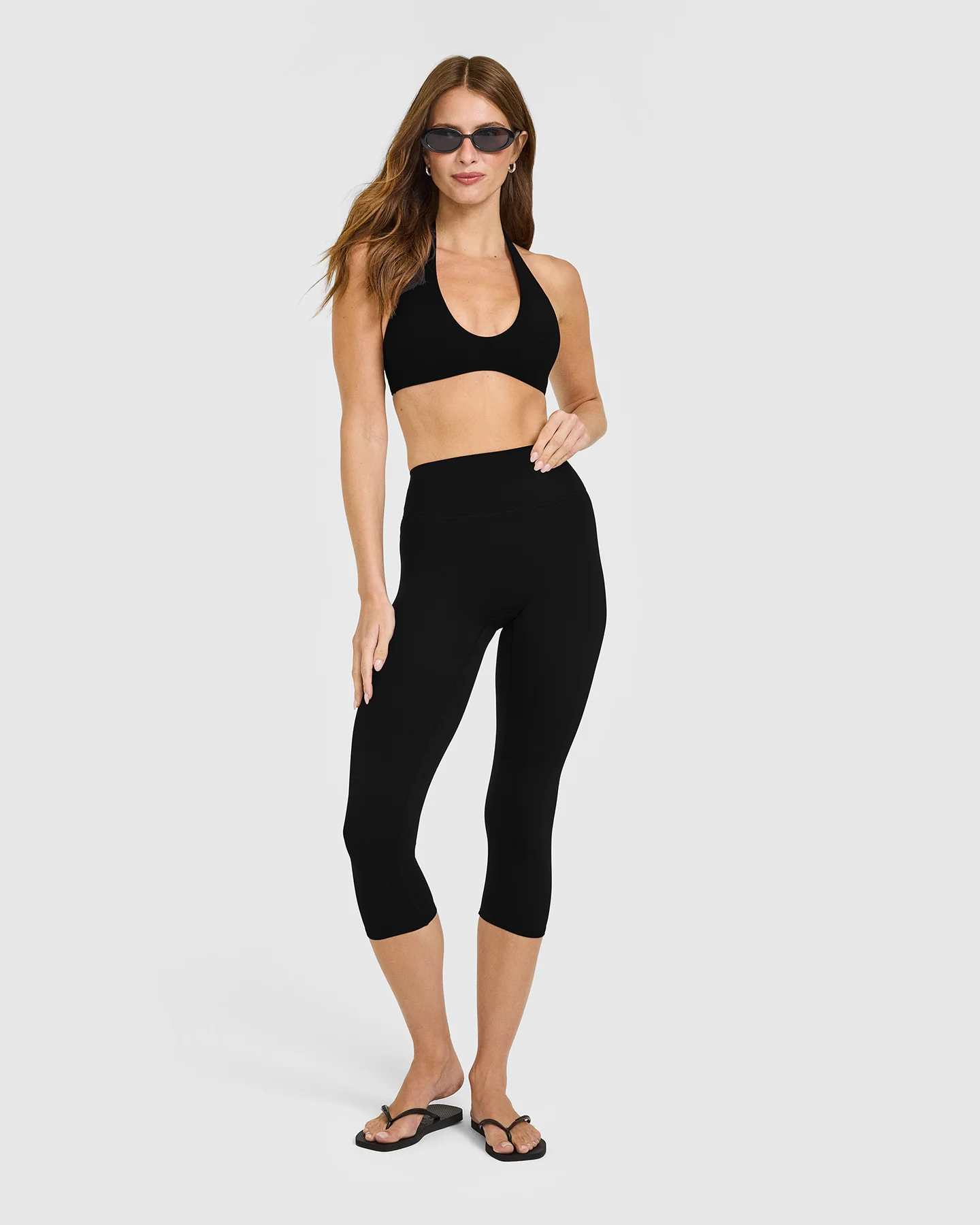 SoftMotion™ Minimal Halter Neck Bralette with White Logo | Black - Image 3