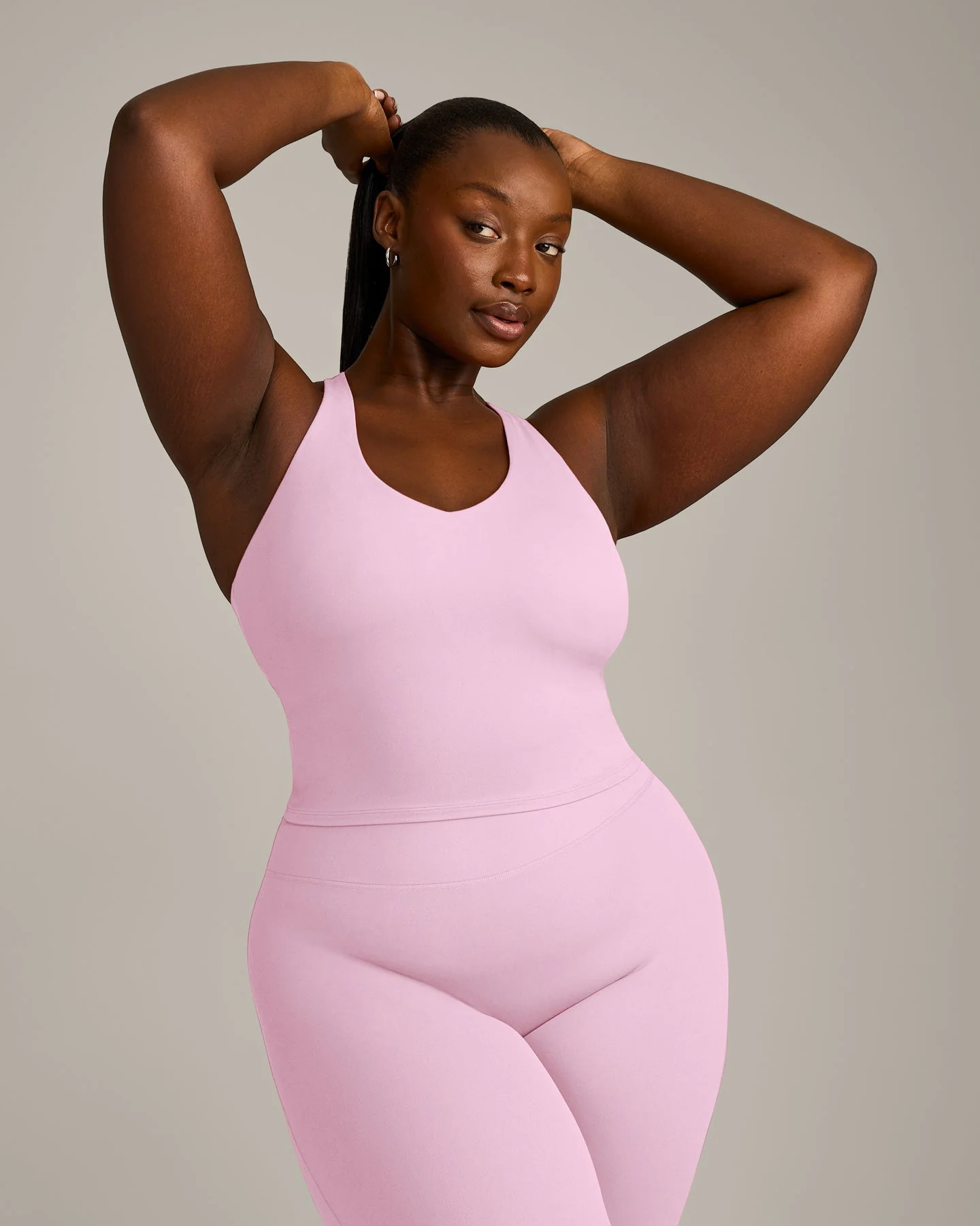 SoftMotion™ Racer Back Mid Vest with Built in Bra Shelf with Grey Logo | Chalk Pink