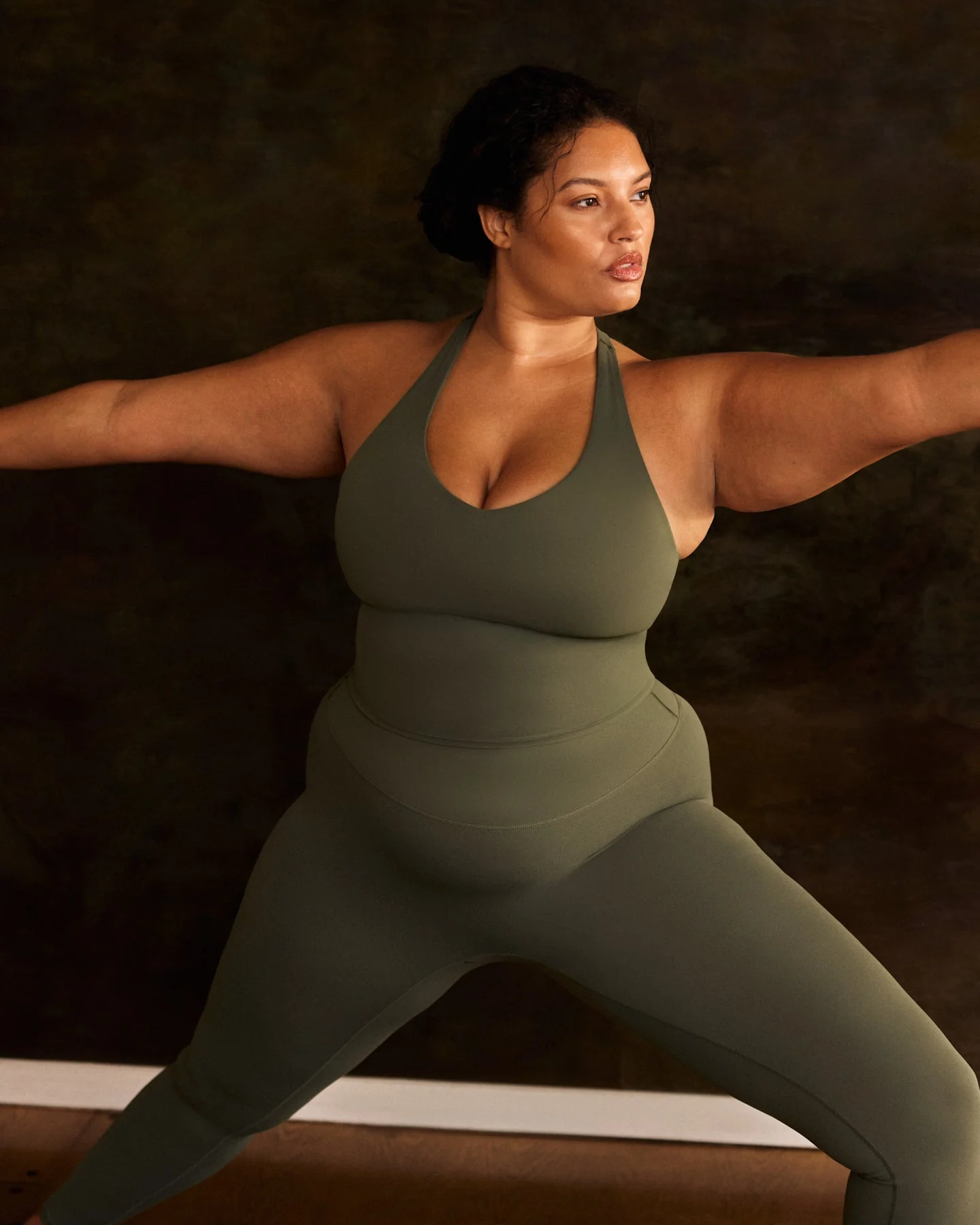 SoftMotion™ Racer Back Mid Vest with Built in Bra Shelf with Grey Logo | Dark Khaki - Image 2