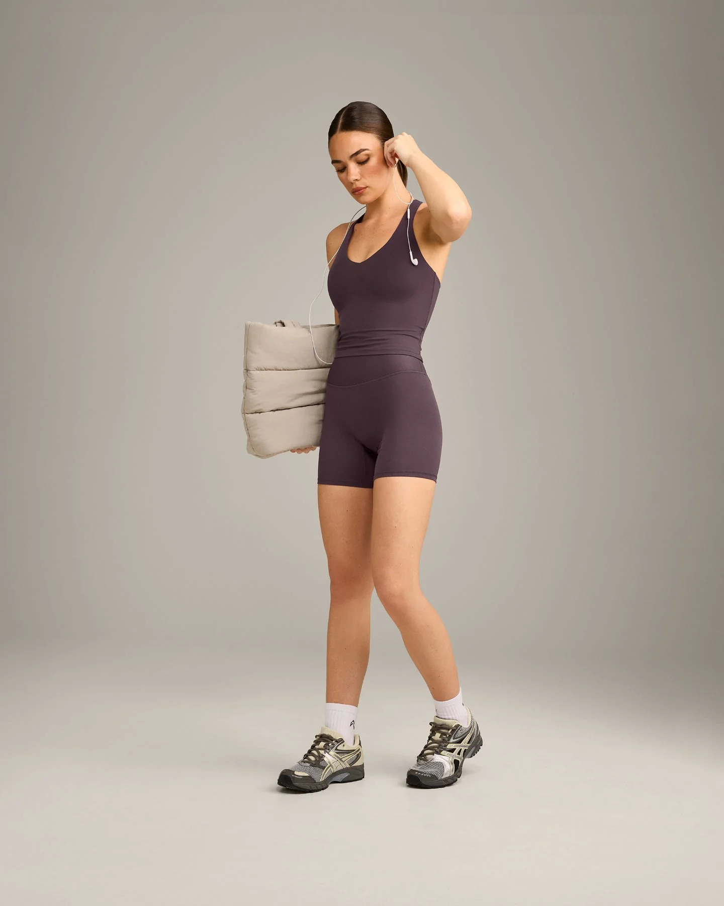 SoftMotion™ Racer Back Mid Vest with Built in Bra Shelf with Grey Logo | Dark Umber Brown - Image 3