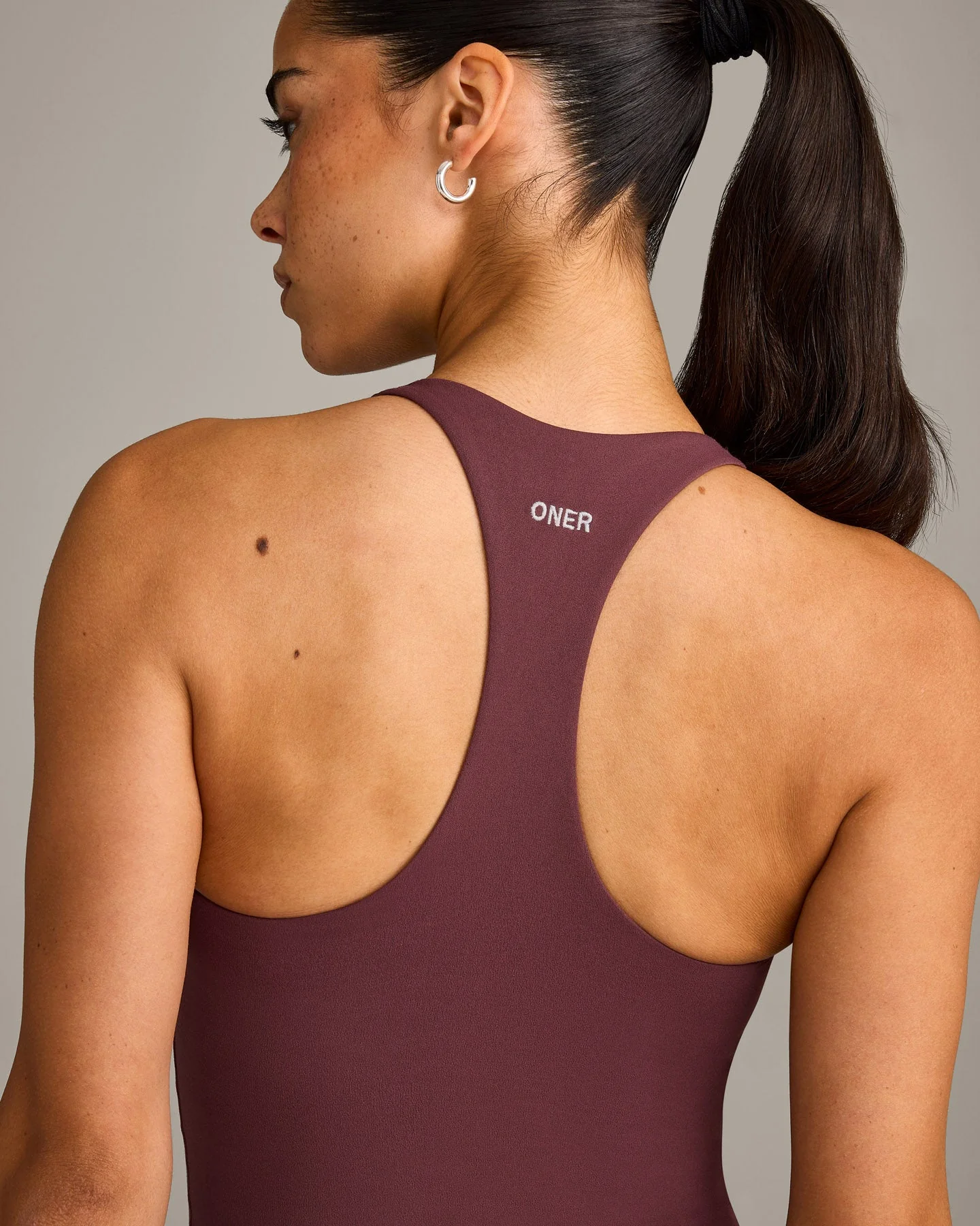 SoftMotion™ Racer Back Mid Vest with Built in Bra Shelf with Grey Logo | Velvet Mocha - Image 4