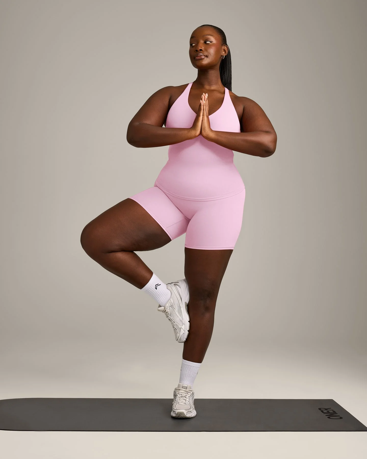 SoftMotion™ Racer Back Vest with Built in Bra Shelf with Grey Logo | Chalk Pink - Image 5