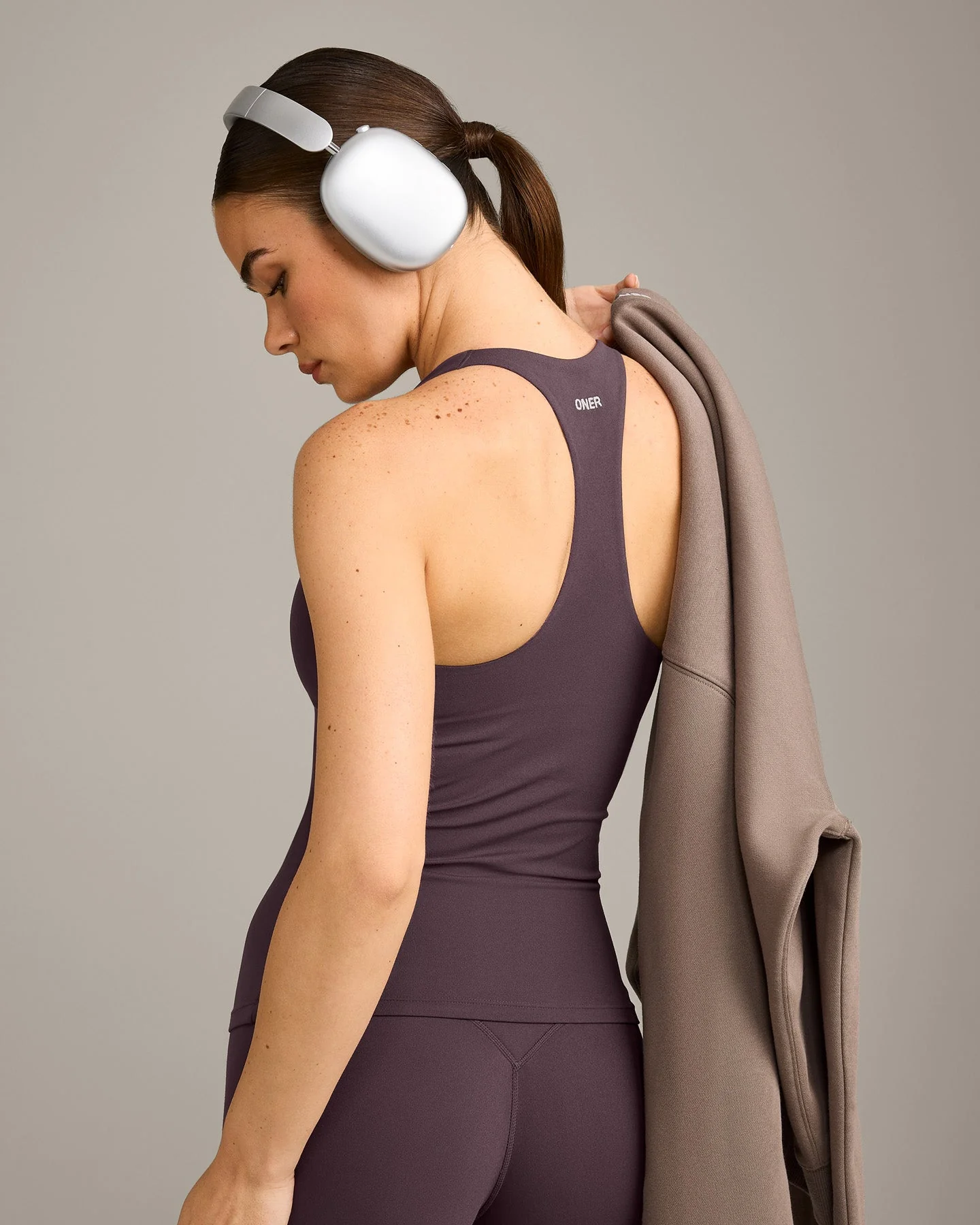 SoftMotion™ Racer Back Vest with Built in Bra Shelf with Grey Logo | Dark Umber Brown - Image 5