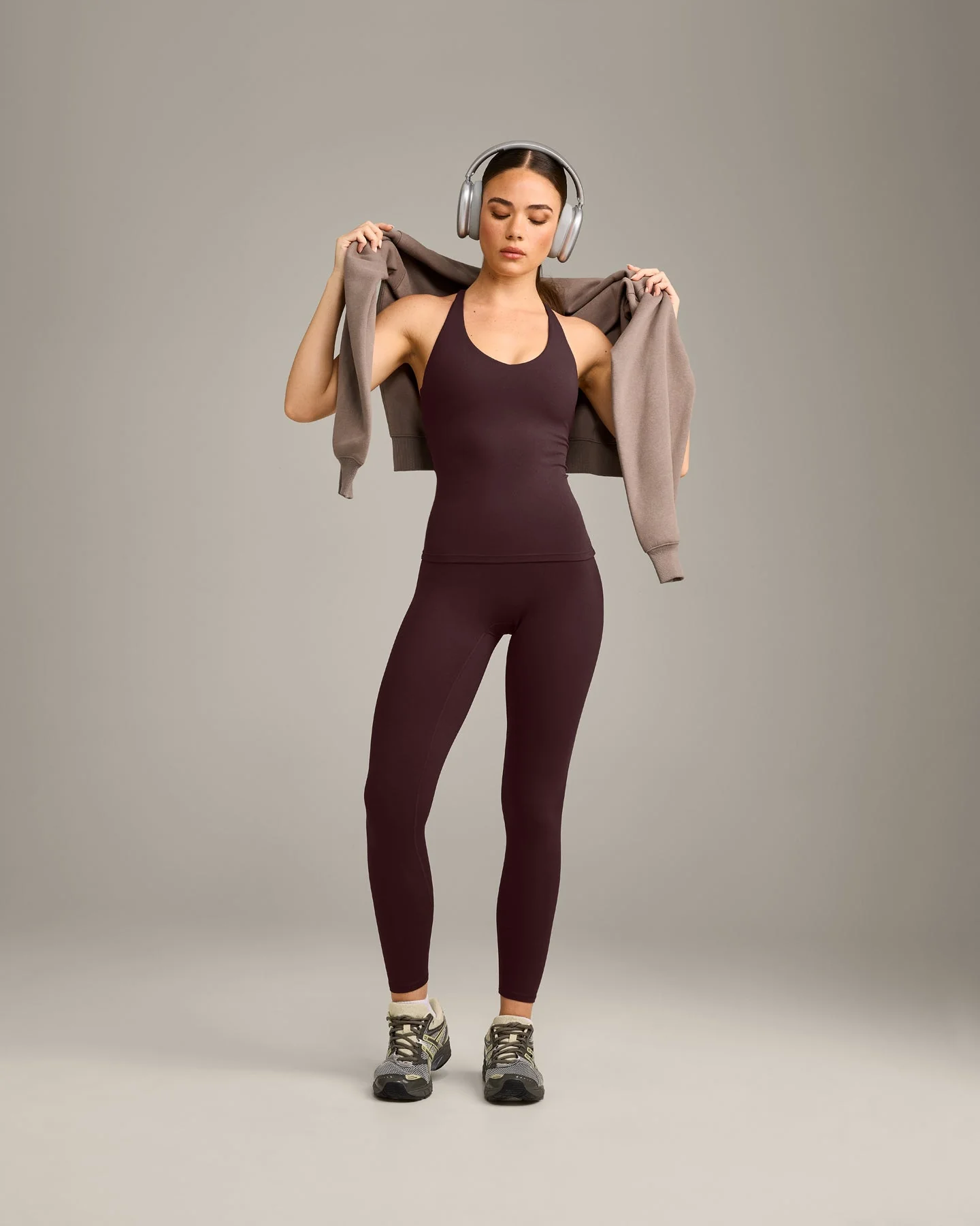 SoftMotion™ Racer Back Vest with Built in Bra Shelf with Grey Logo | Plum Brown - Image 3