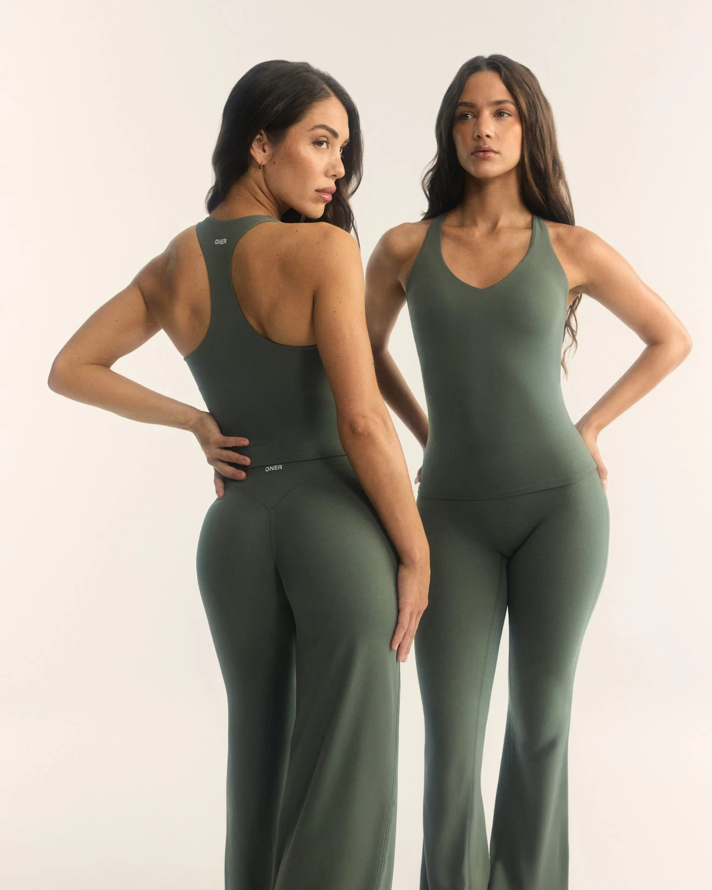 SoftMotion™ Racer Back Vest with Built in Bra Shelf with White Logo | Dark Khaki - Image 2