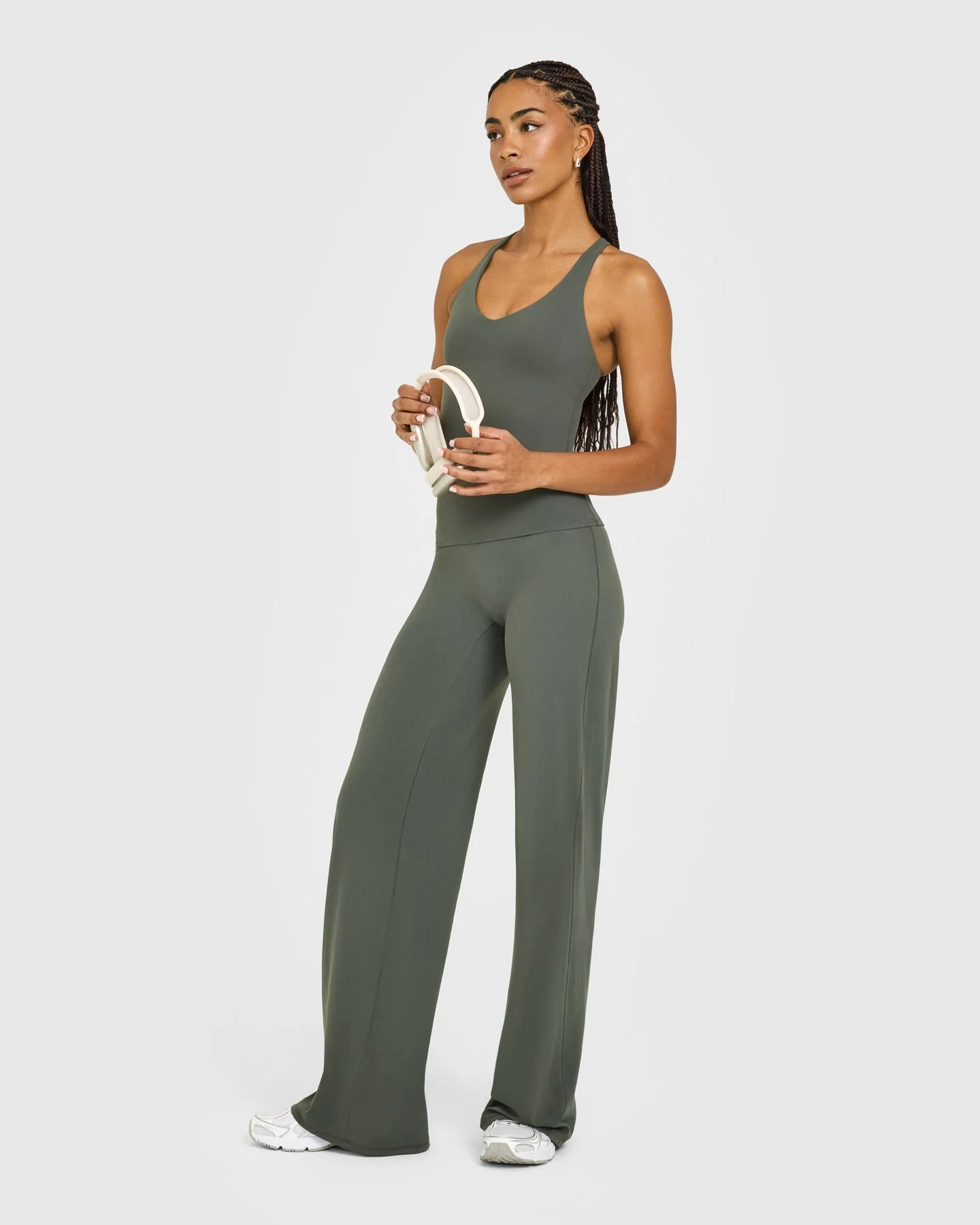 SoftMotion™ Racer Back Vest with Built in Bra Shelf with White Logo | Dark Khaki - Image 3