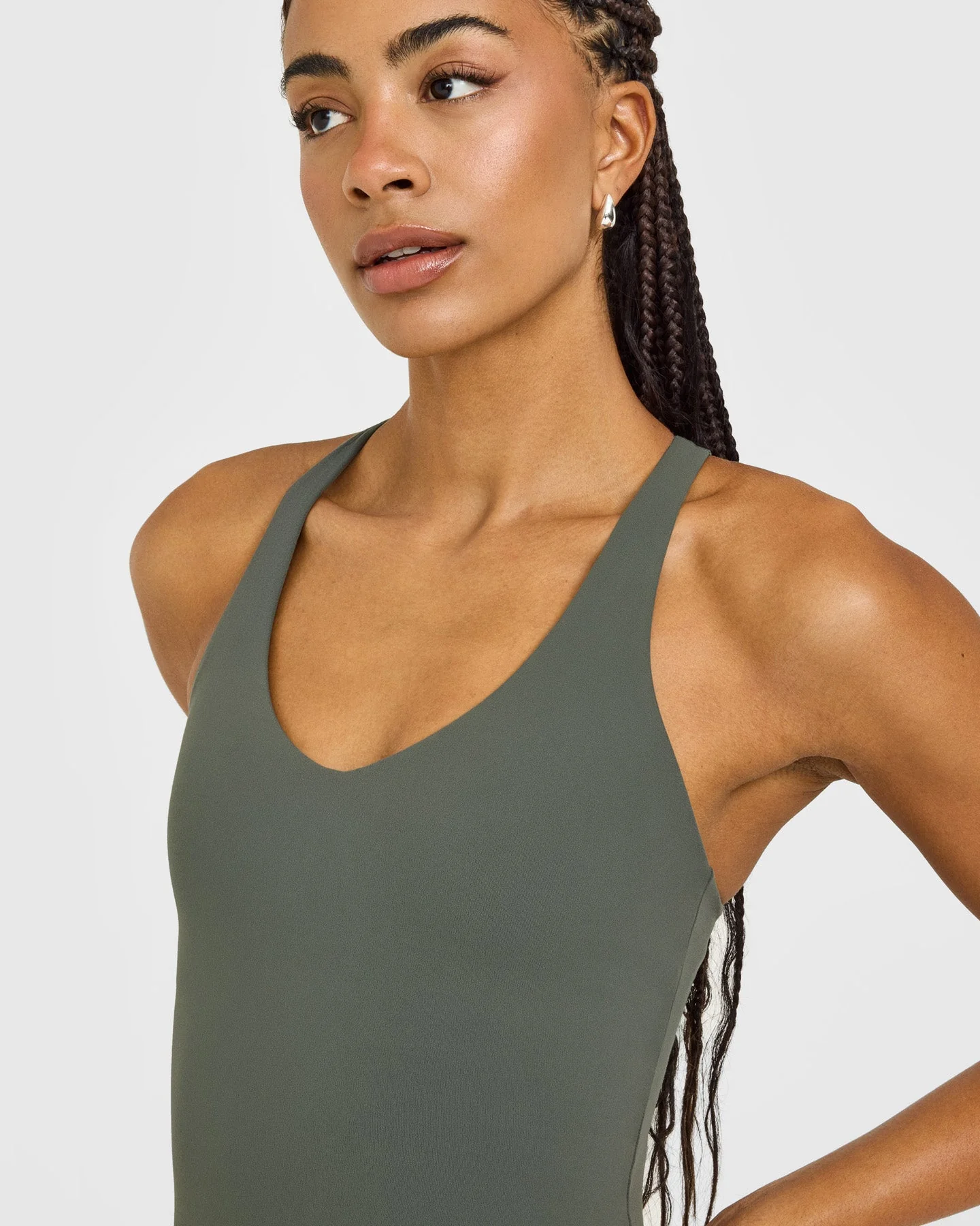 SoftMotion™ Racer Back Vest with Built in Bra Shelf with White Logo | Dark Khaki - Image 5