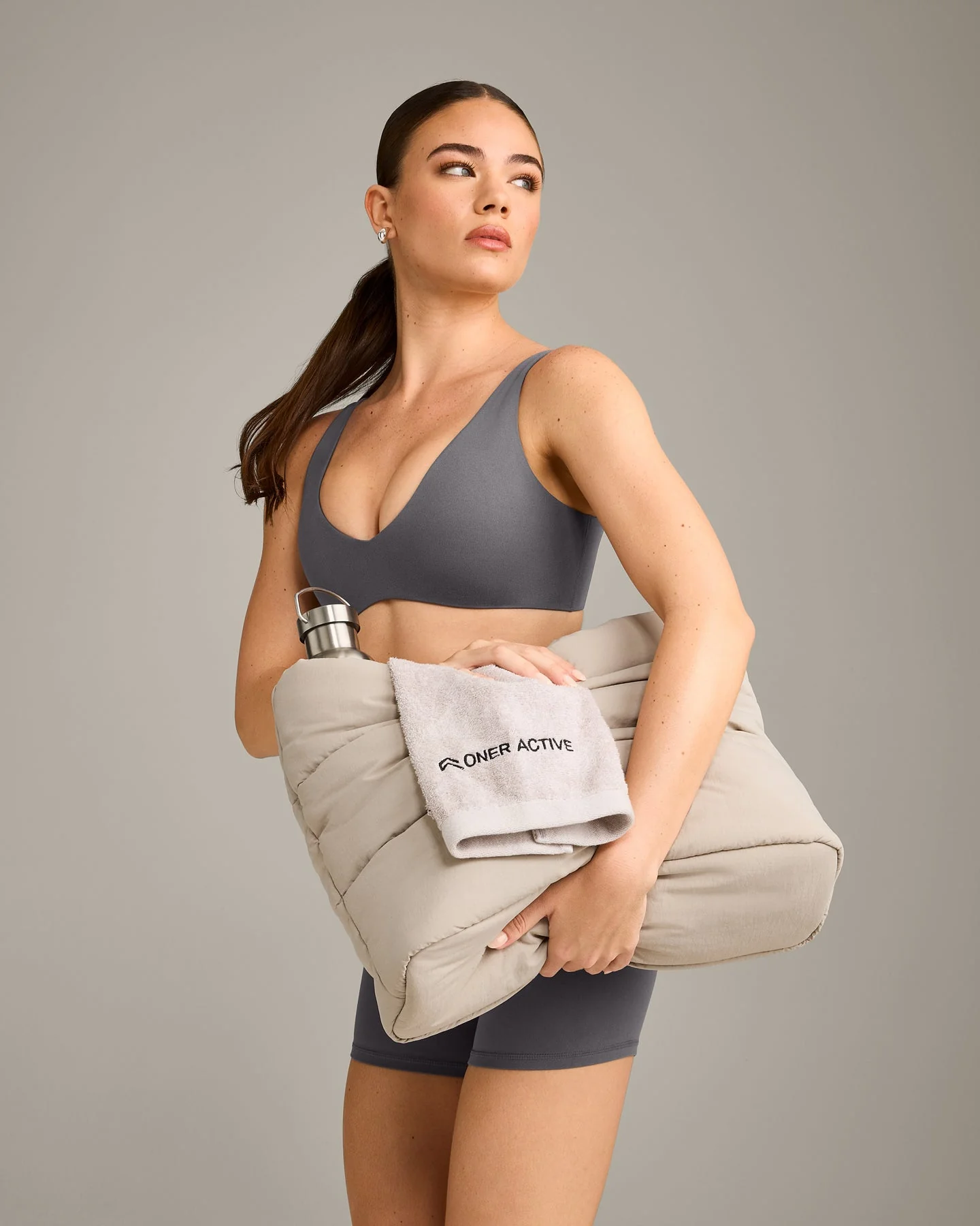 SoftMotion™ Scoop Back Bralette with Grey Logo | Ash Grey - Image 6