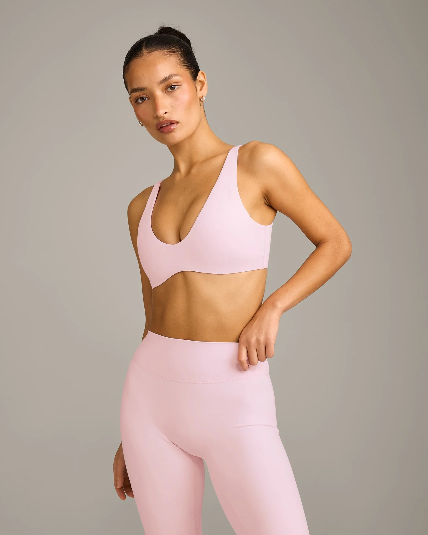 SoftMotion™ Scoop Back Bralette with Grey Logo | Soft Girl Pink