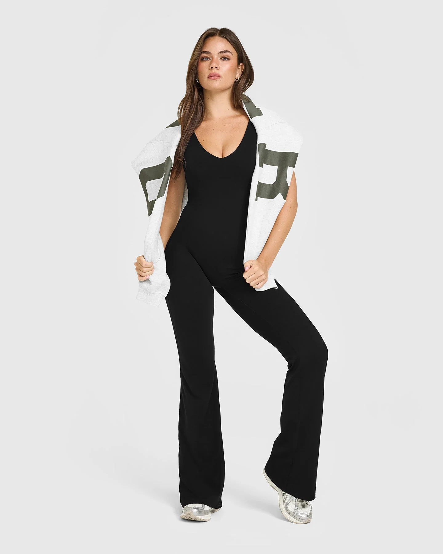 SoftMotion™ Scoop Back Flared All In One Long with White Logo | Black - Image 3