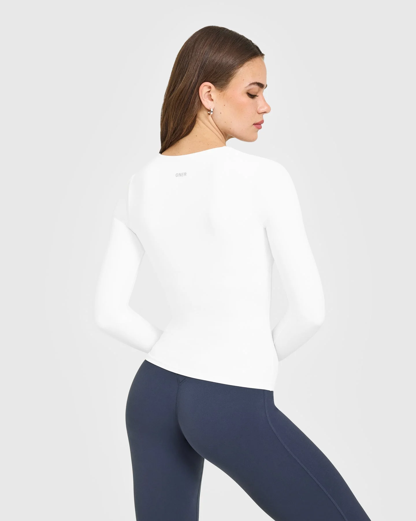 SoftMotion™ Scoop Neck Long Sleeve Top with Built in Bra Shelf | White - Image 2