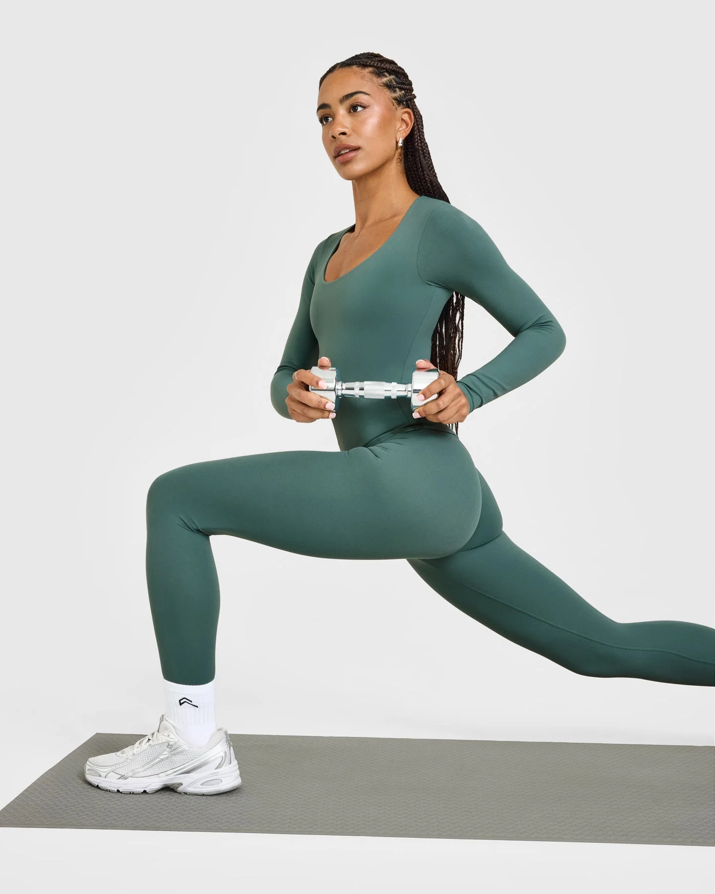 SoftMotion™ Scoop Neck Long Sleeve Top with Built in Bra Shelf with White Logo | Iced Green - Image 6