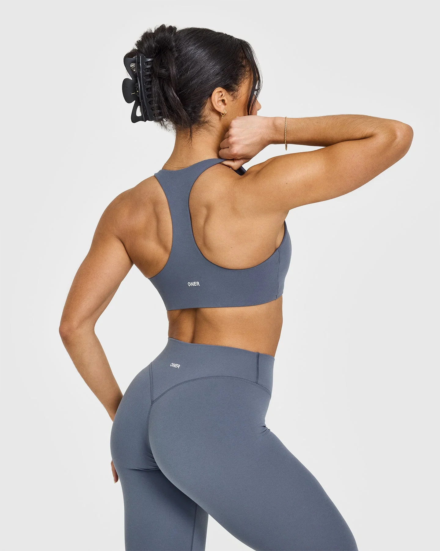 SoftMotion™ Sports Bra with White Logo | Granite Blue - Image 2