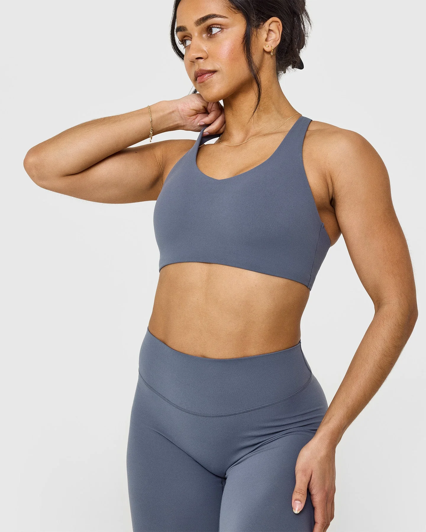 SoftMotion™ Sports Bra with White Logo | Granite Blue - Image 5