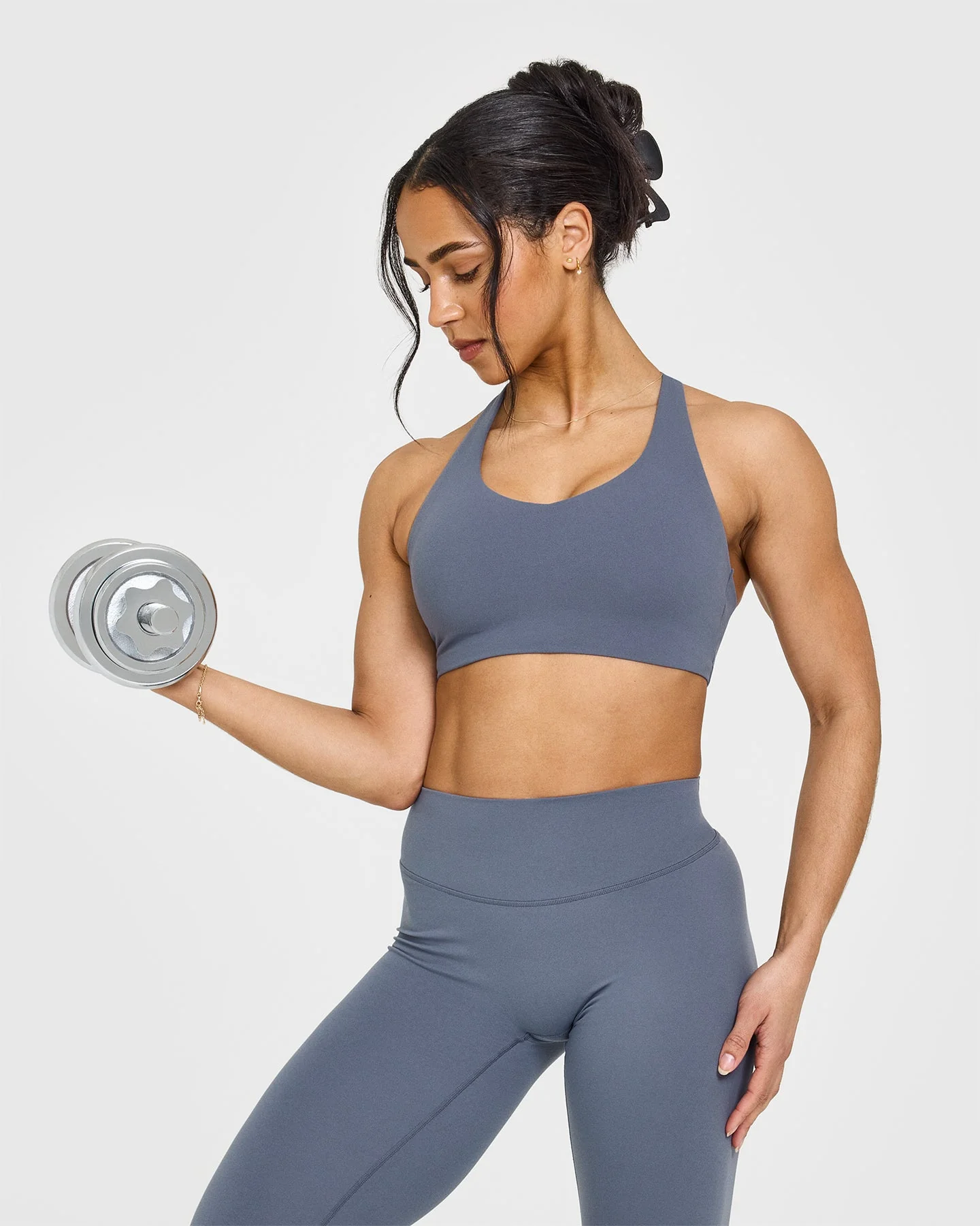 SoftMotion™ Sports Bra with White Logo | Granite Blue - Image 6