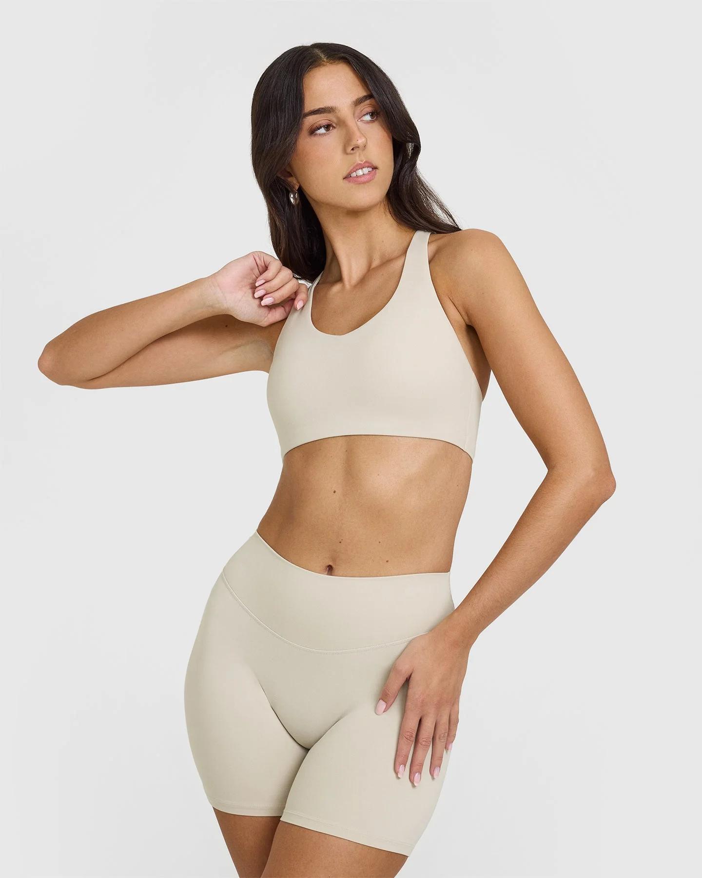 SoftMotion™ Sports Bra with White Logo | Sand