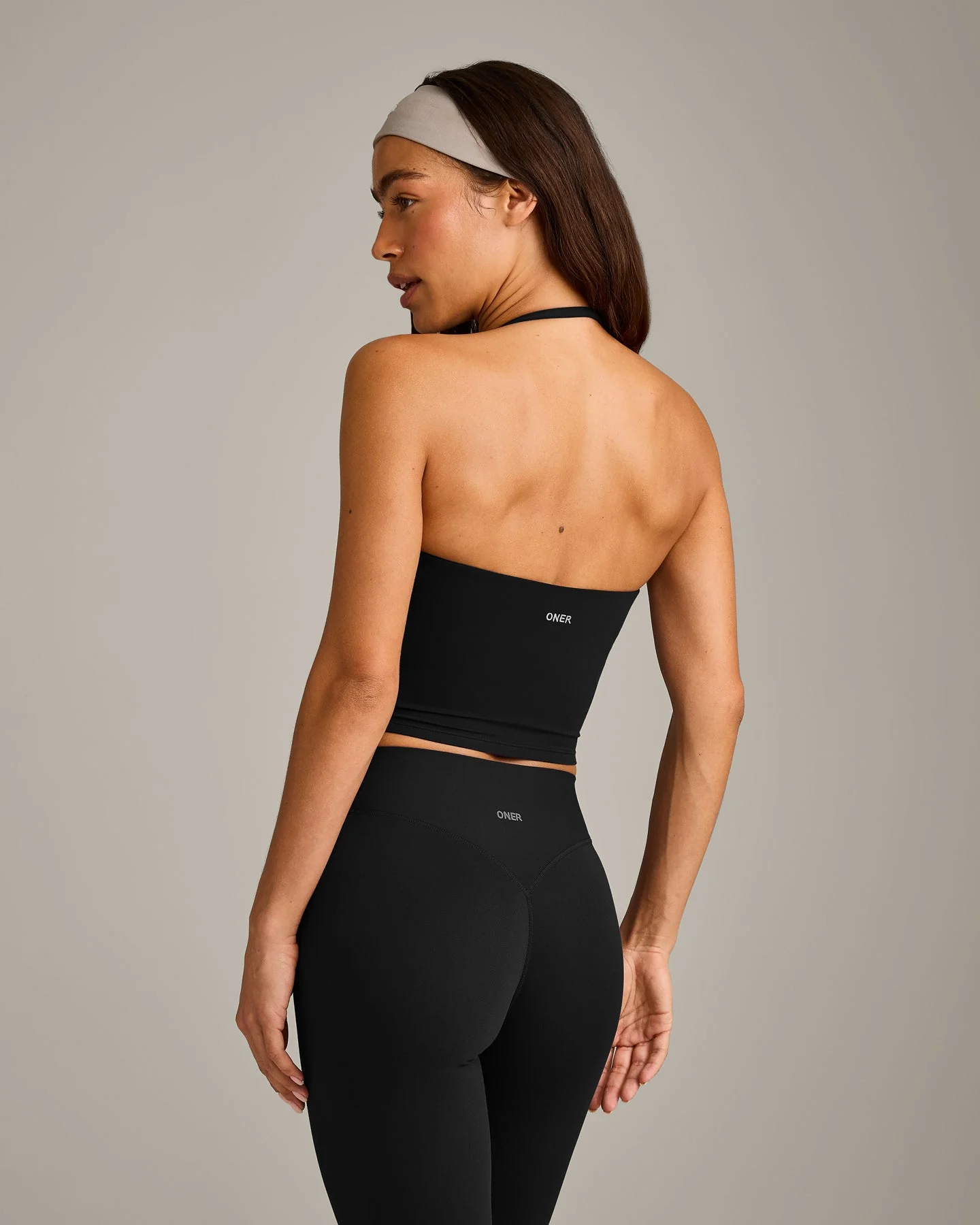 SoftMotion™ Strappy Halter Neck Mid Vest with Built in Bra Shelf with Grey Logo | Black - Image 6