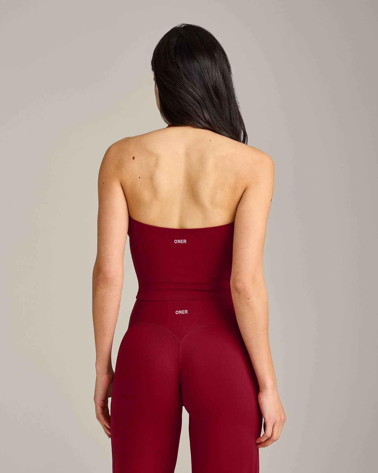 SoftMotion™ Strappy Halter Neck Mid Tank Top with Built in Bra Shelf with Grey Logo | Ruby Red - Image 2