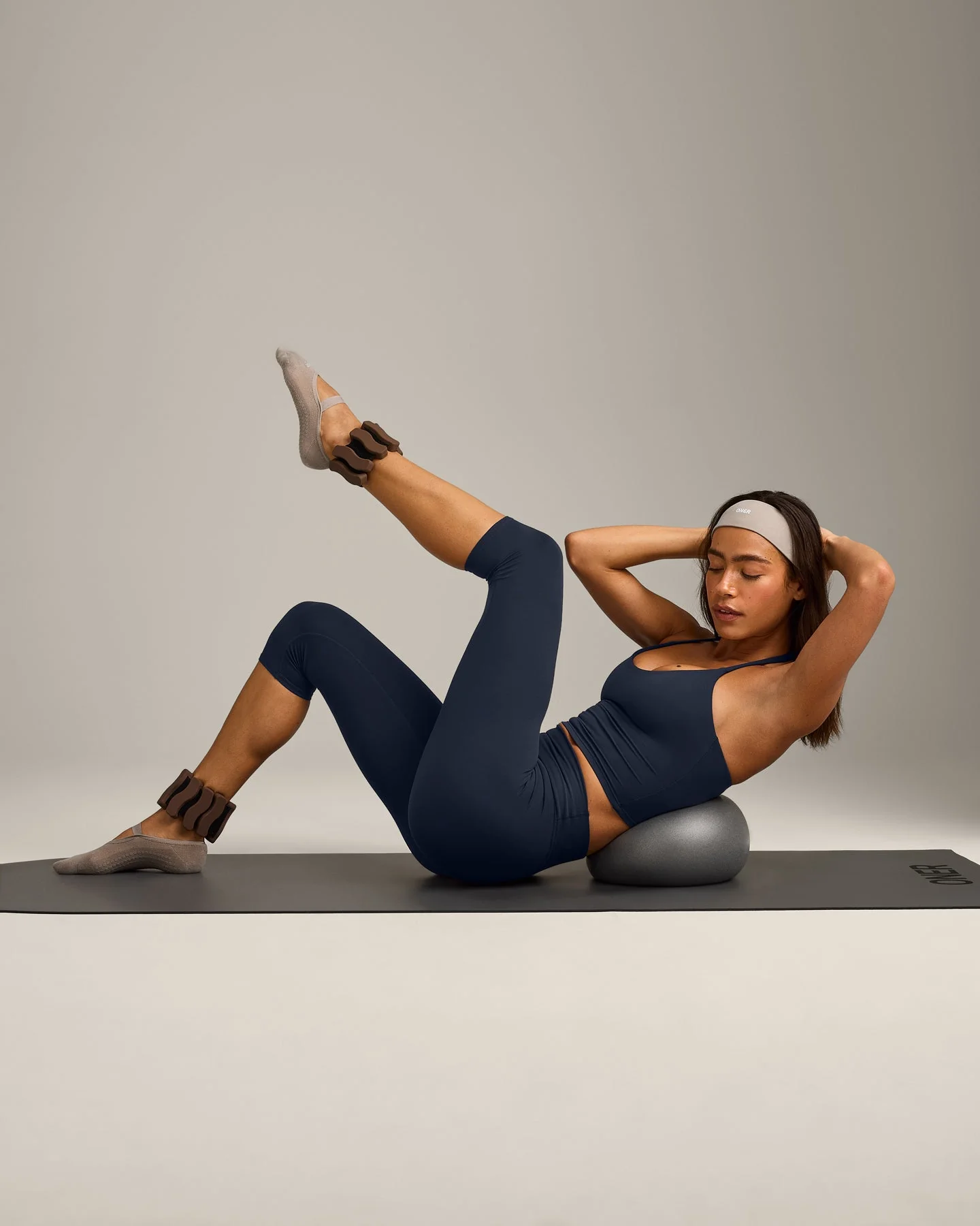 SoftMotion™ Strappy Halter Neck Mid Vest with Built in Bra Shelf with Grey Logo | True Blue - Image 3