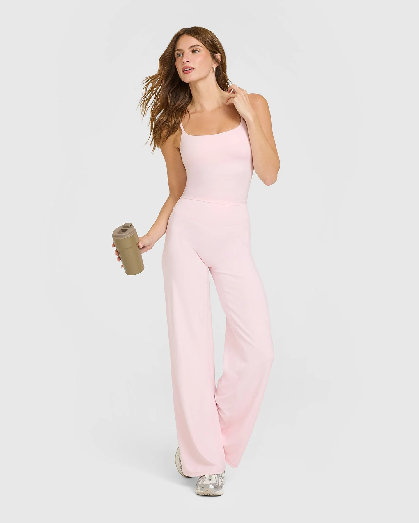 SoftMotion™ Strappy Mid Vest with Built in Bra Shelf with White Logo | Ballet Pink - Image 3