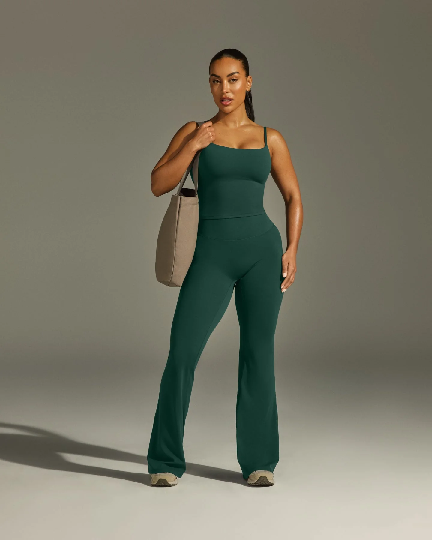 SoftMotion™ Strappy Mid Vest with Built in Bra Shelf with White Logo | Dark Racing Green - Image 2