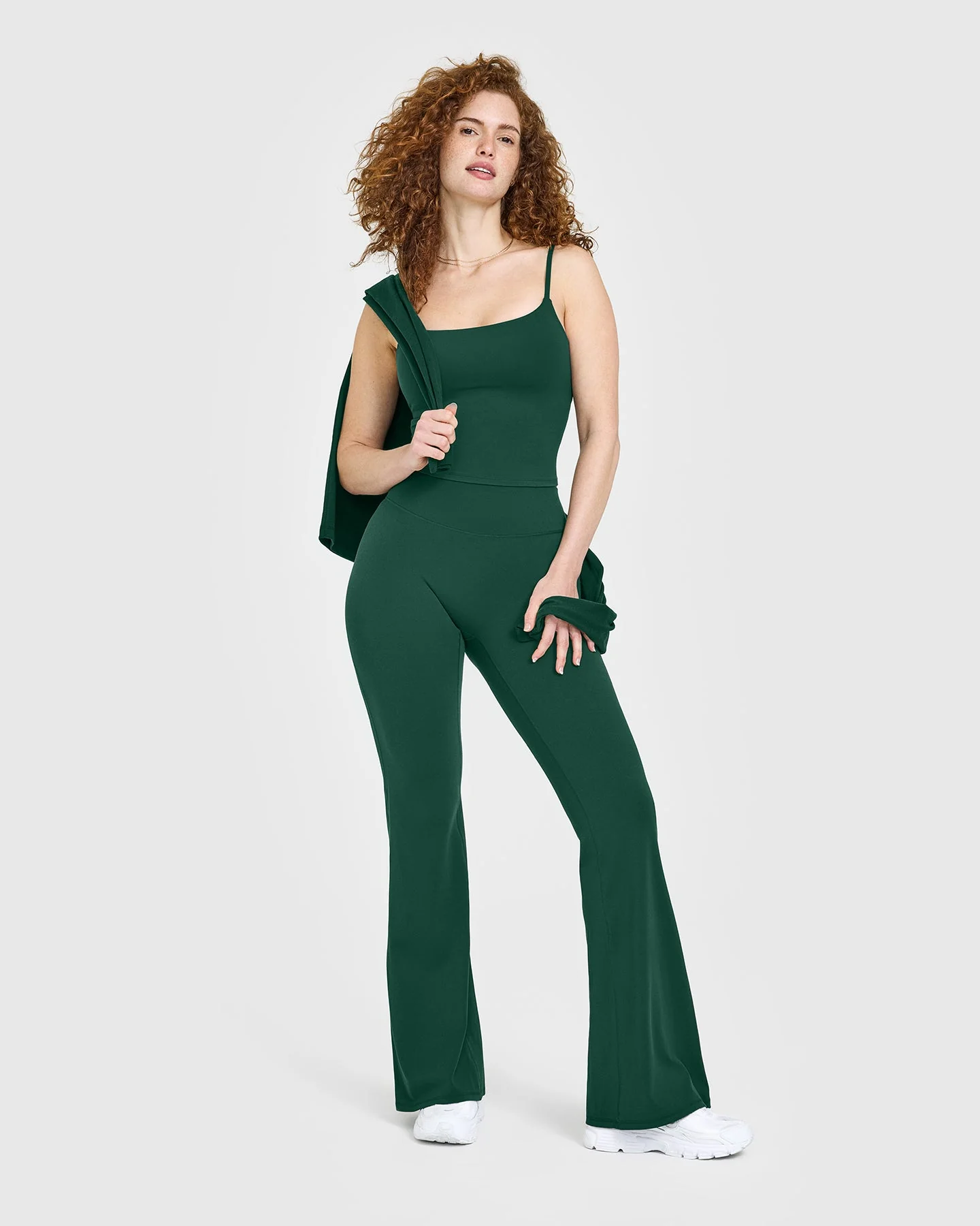 SoftMotion™ Strappy Mid Vest with Built in Bra Shelf with White Logo | Dark Racing Green - Image 5