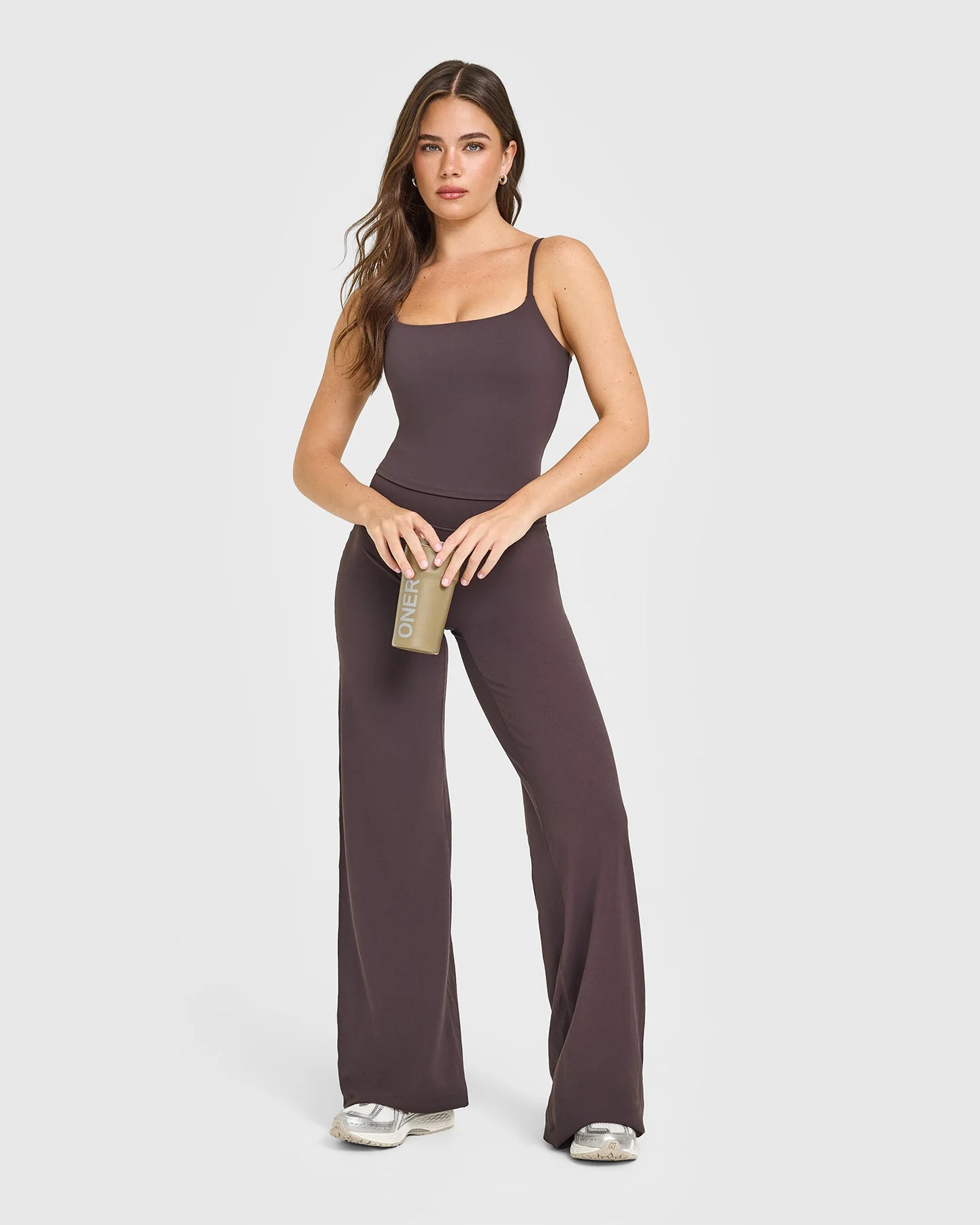 SoftMotion™ Strappy Mid Vest with Built in Bra Shelf with White Logo | Dark Umber Brown - Image 3