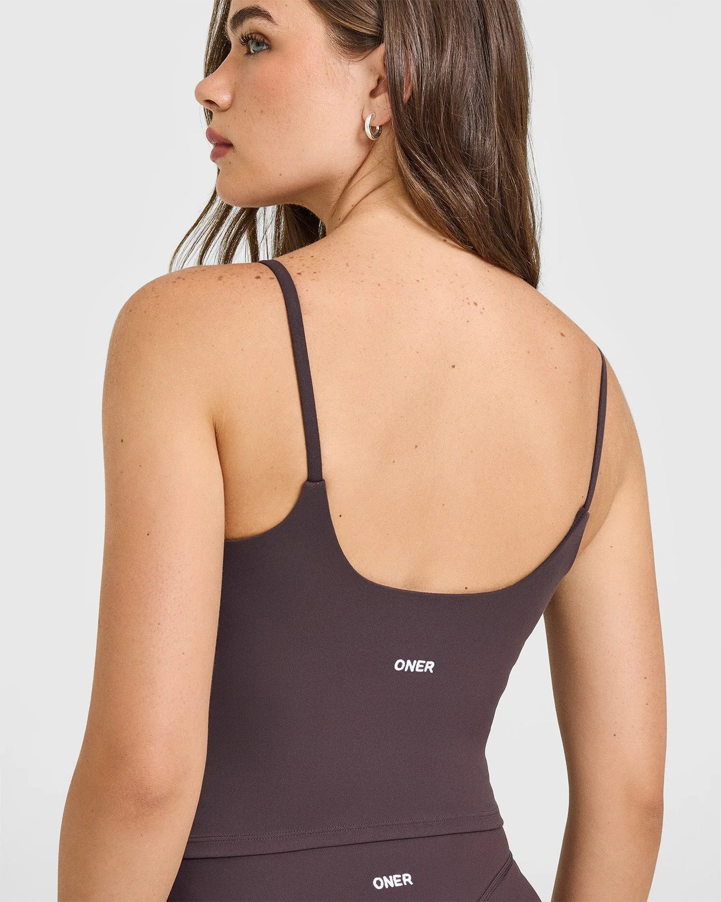 SoftMotion™ Strappy Mid Vest with Built in Bra Shelf with White Logo | Dark Umber Brown - Image 4