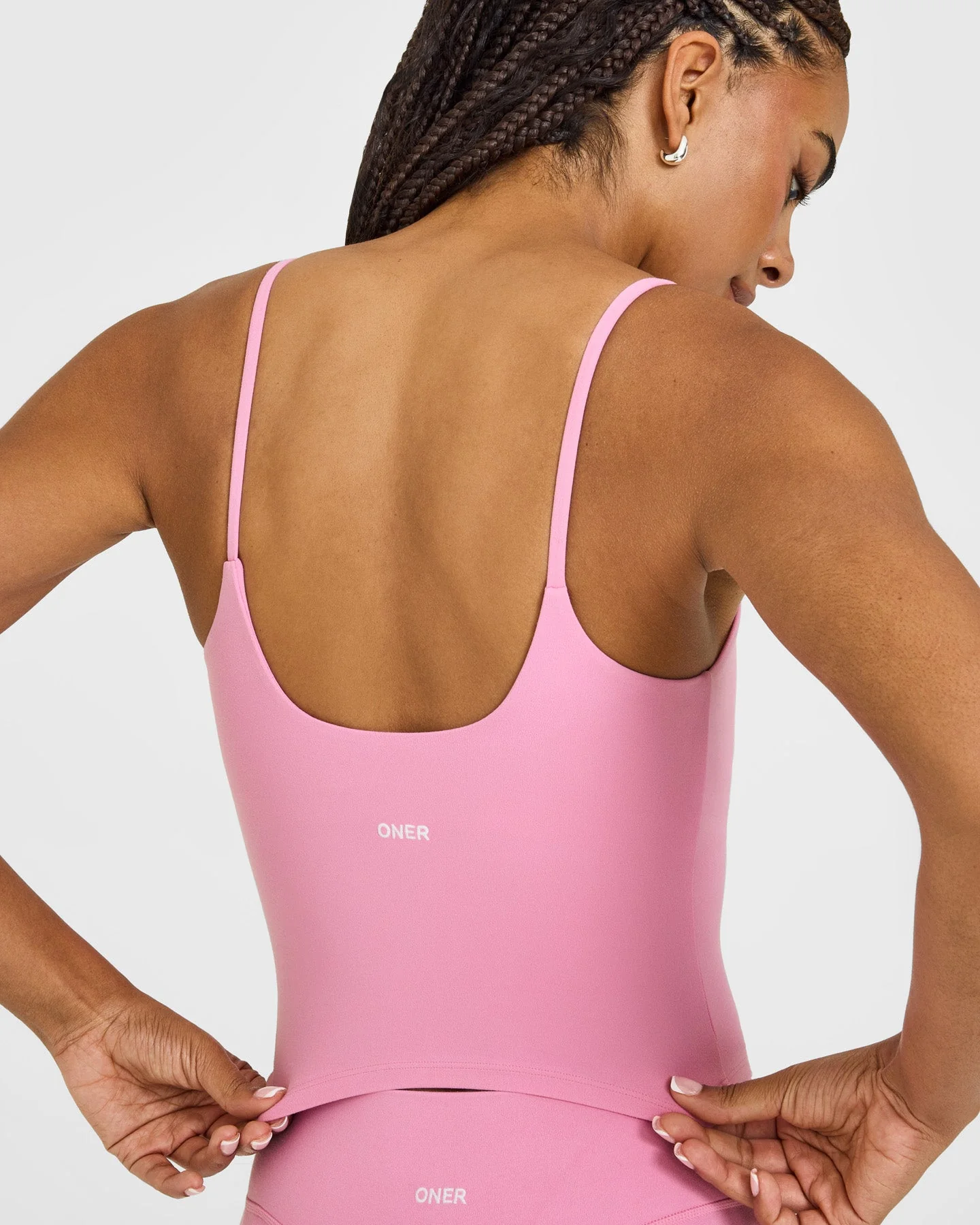 SoftMotion™ Strappy Mid Vest with Built in Bra Shelf with White Logo | Rose Pink - Image 4