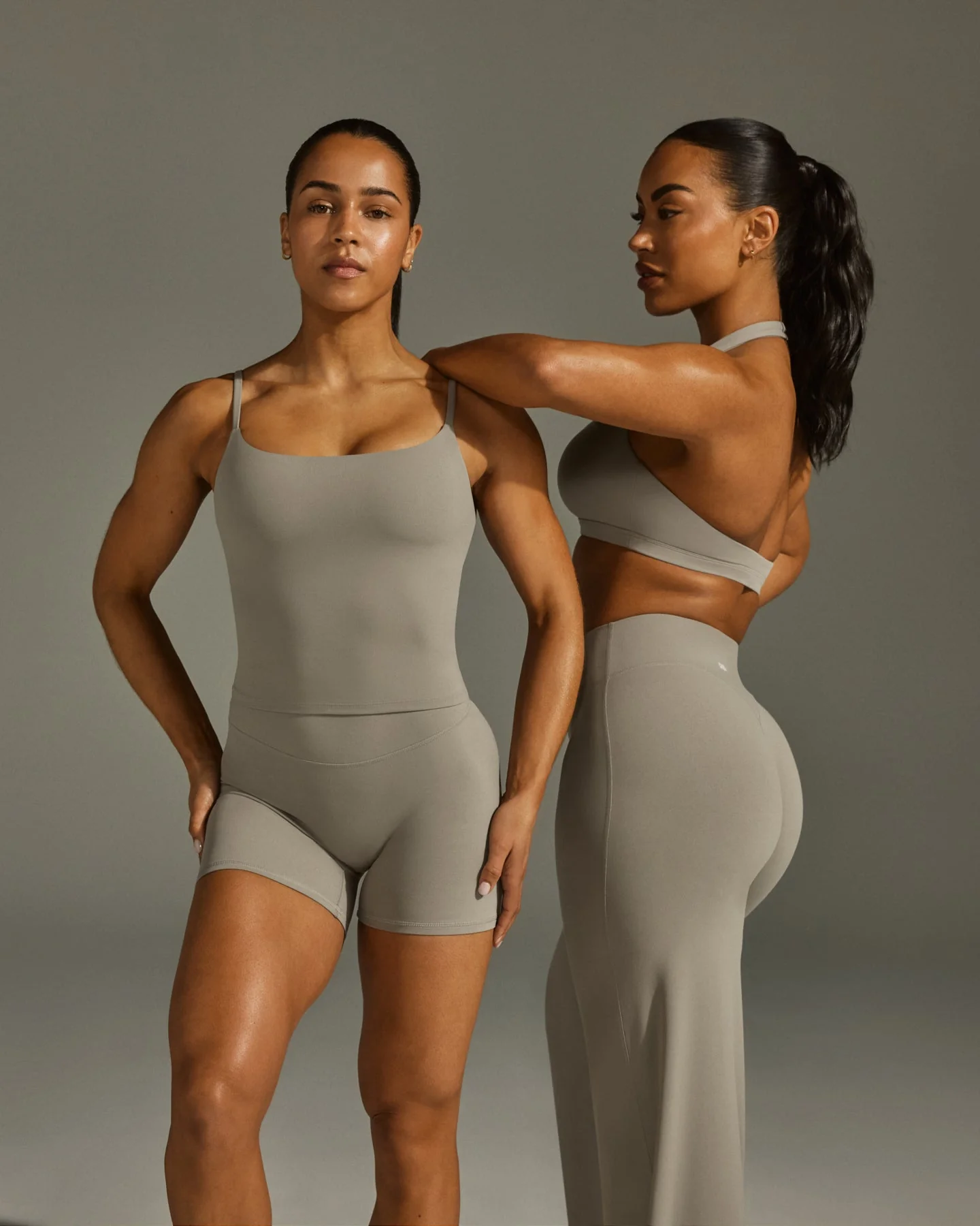 SoftMotion™ Strappy Mid Vest with Built in Bra Shelf with White Logo | Warm Sand - Image 2
