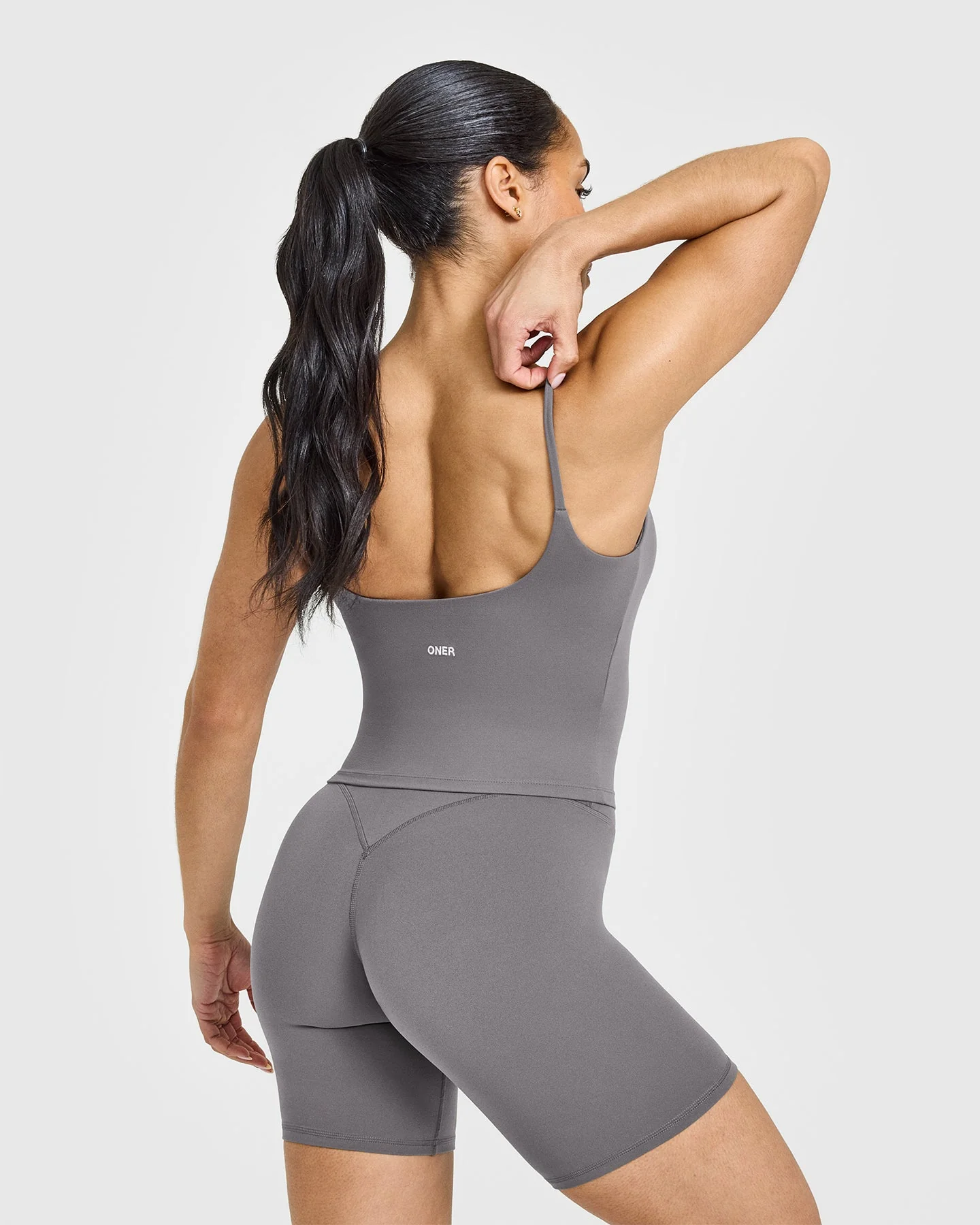SoftMotion™ Strappy Mid Vest with Built in Bra Shelf with White Logo | Ash Grey - Image 2