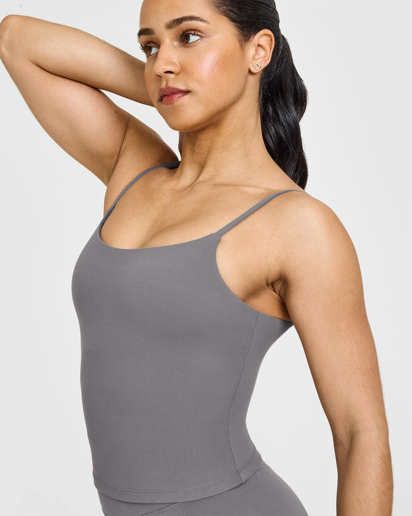 SoftMotion™ Strappy Mid Vest with Built in Bra Shelf with White Logo | Ash Grey - Image 5