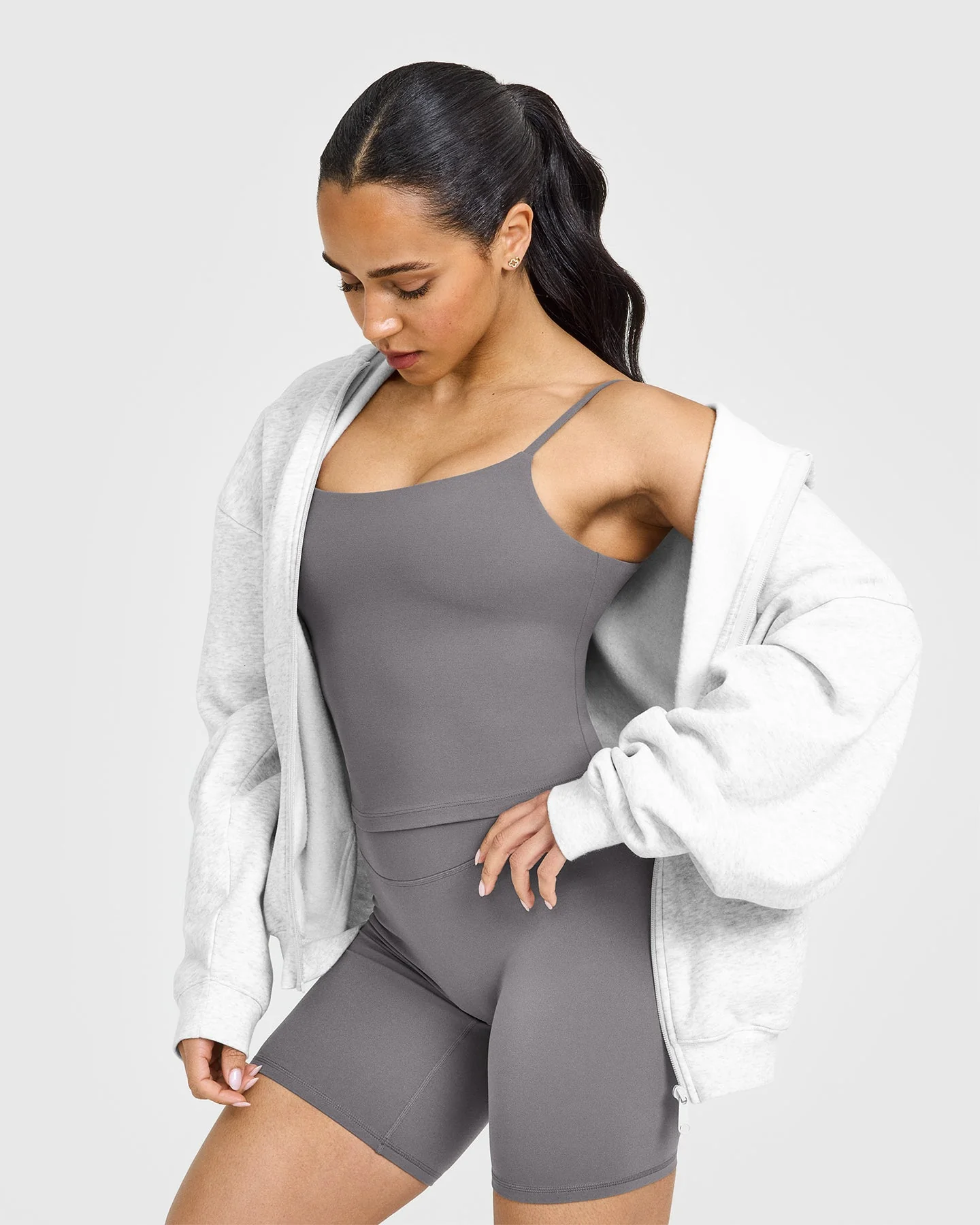 SoftMotion™ Strappy Mid Vest with Built in Bra Shelf with White Logo | Ash Grey - Image 6