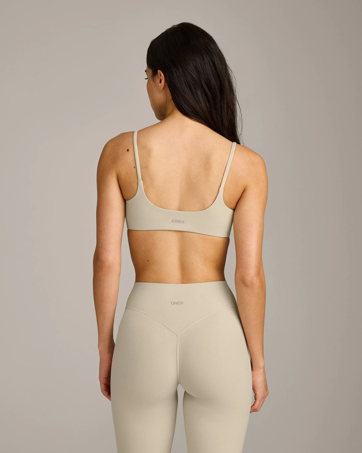 SoftMotion™ Strappy Sports Bra with Grey Logo | Oatmeal - Image 5