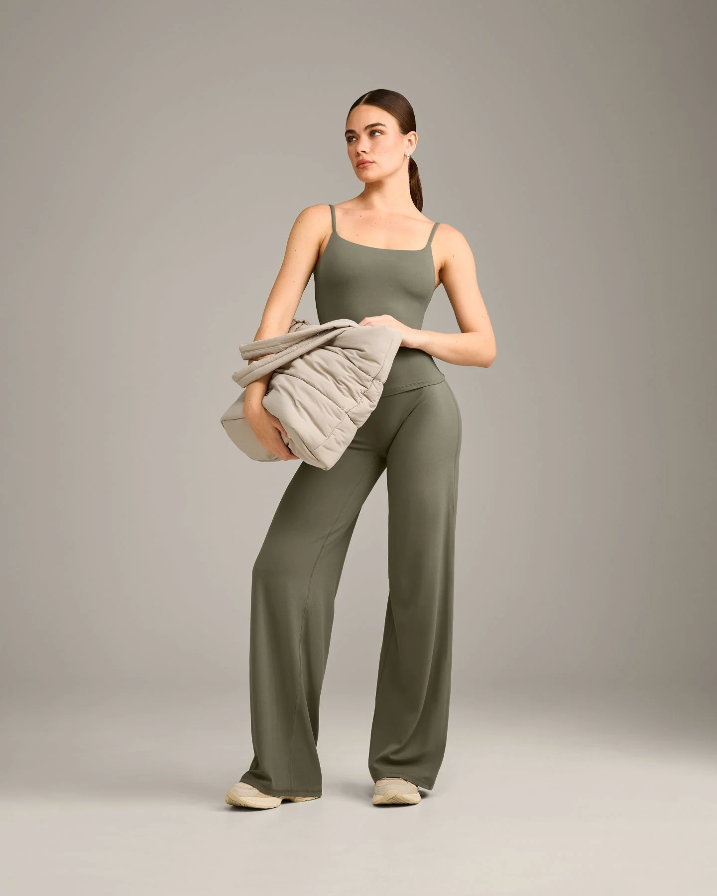 SoftMotion™ Strappy Vest with Built in Bra Shelf with Grey Logo | Alpine Green - Image 3