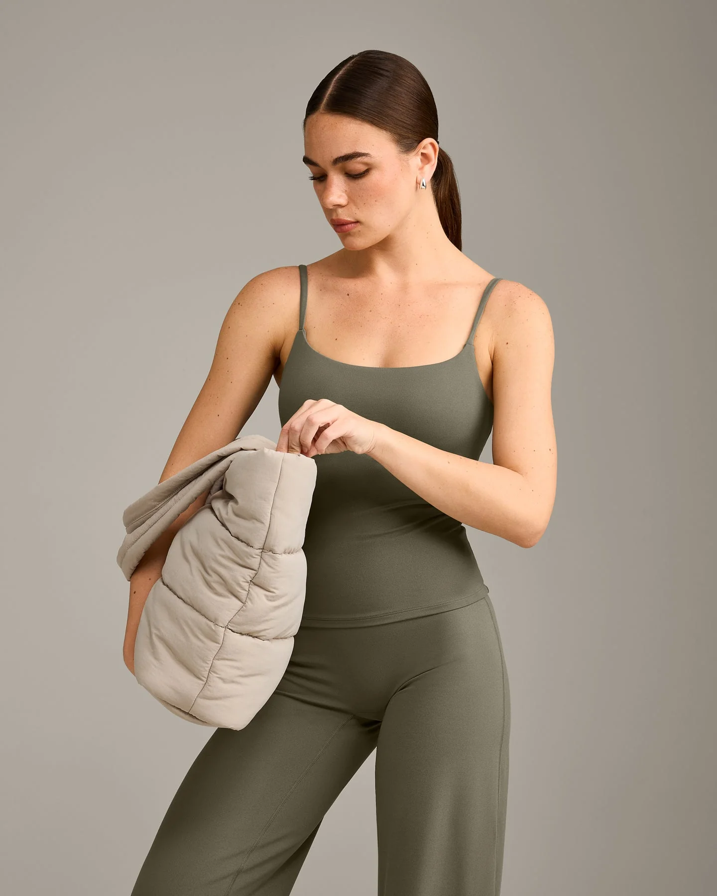 SoftMotion™ Strappy Vest with Built in Bra Shelf with Grey Logo | Alpine Green - Image 6