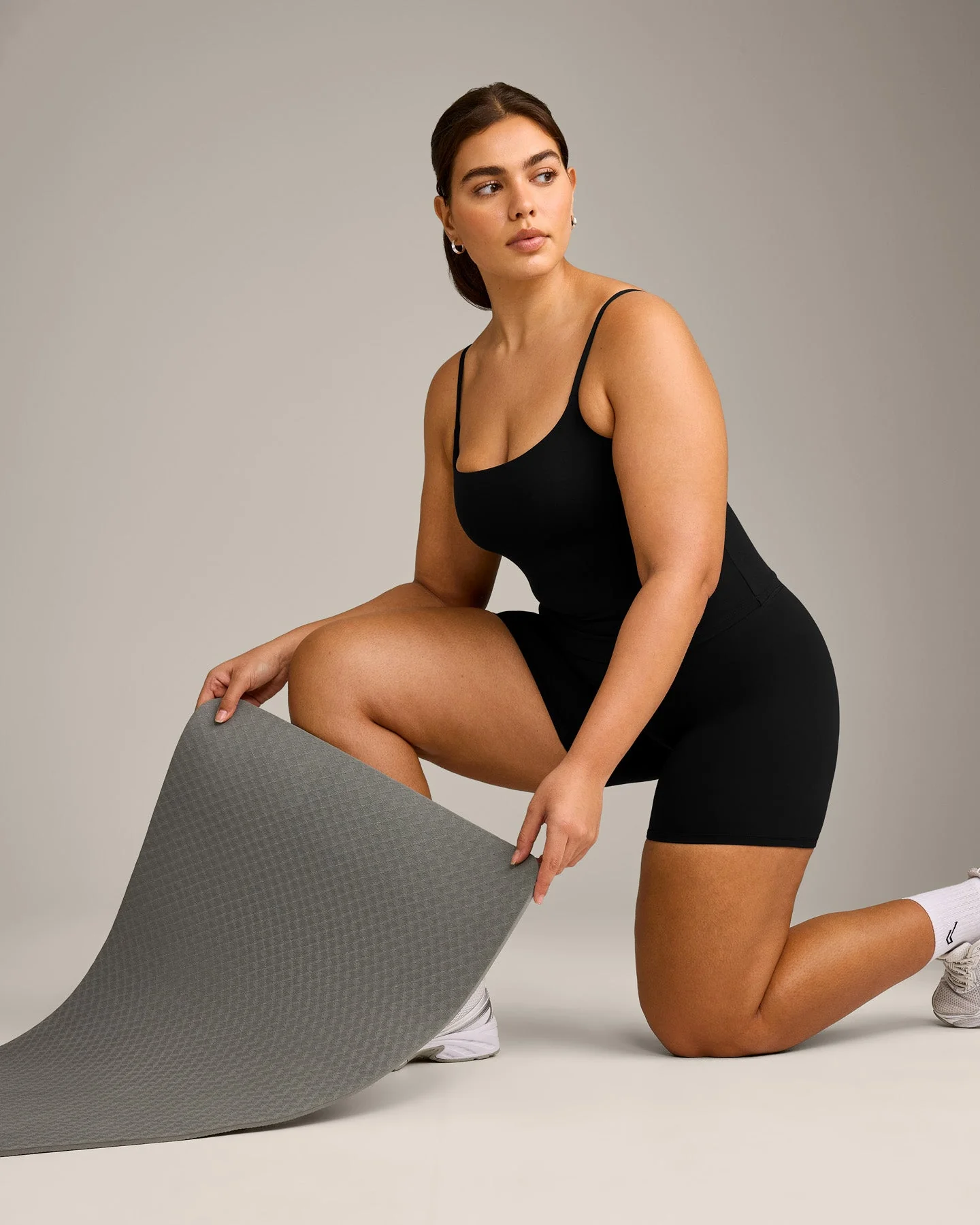 SoftMotion™ Strappy Vest with Built in Bra Shelf with Grey Logo | Black - Image 2
