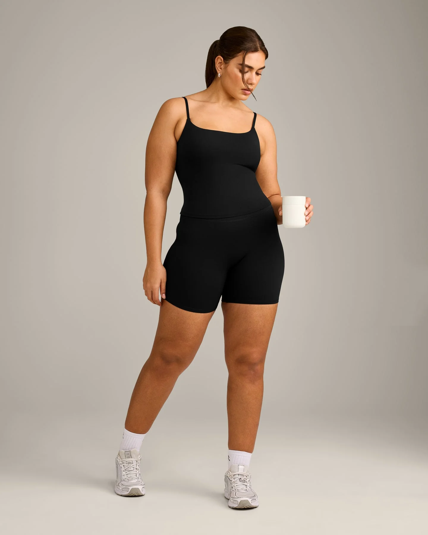 SoftMotion™ Strappy Vest with Built in Bra Shelf with Grey Logo | Black - Image 3