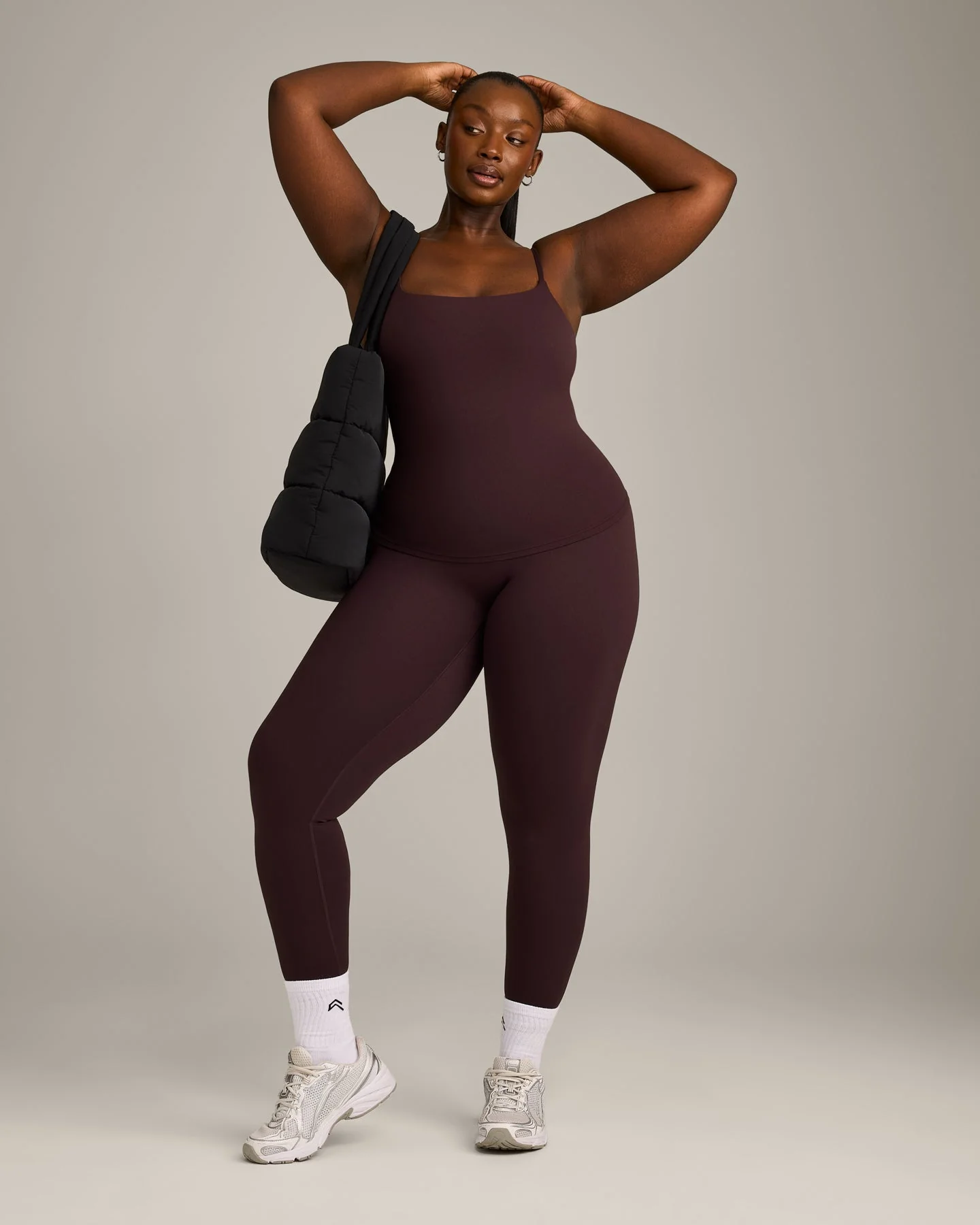 SoftMotion™ Strappy Vest with Built in Bra Shelf with Grey Logo | Plum Brown - Image 3