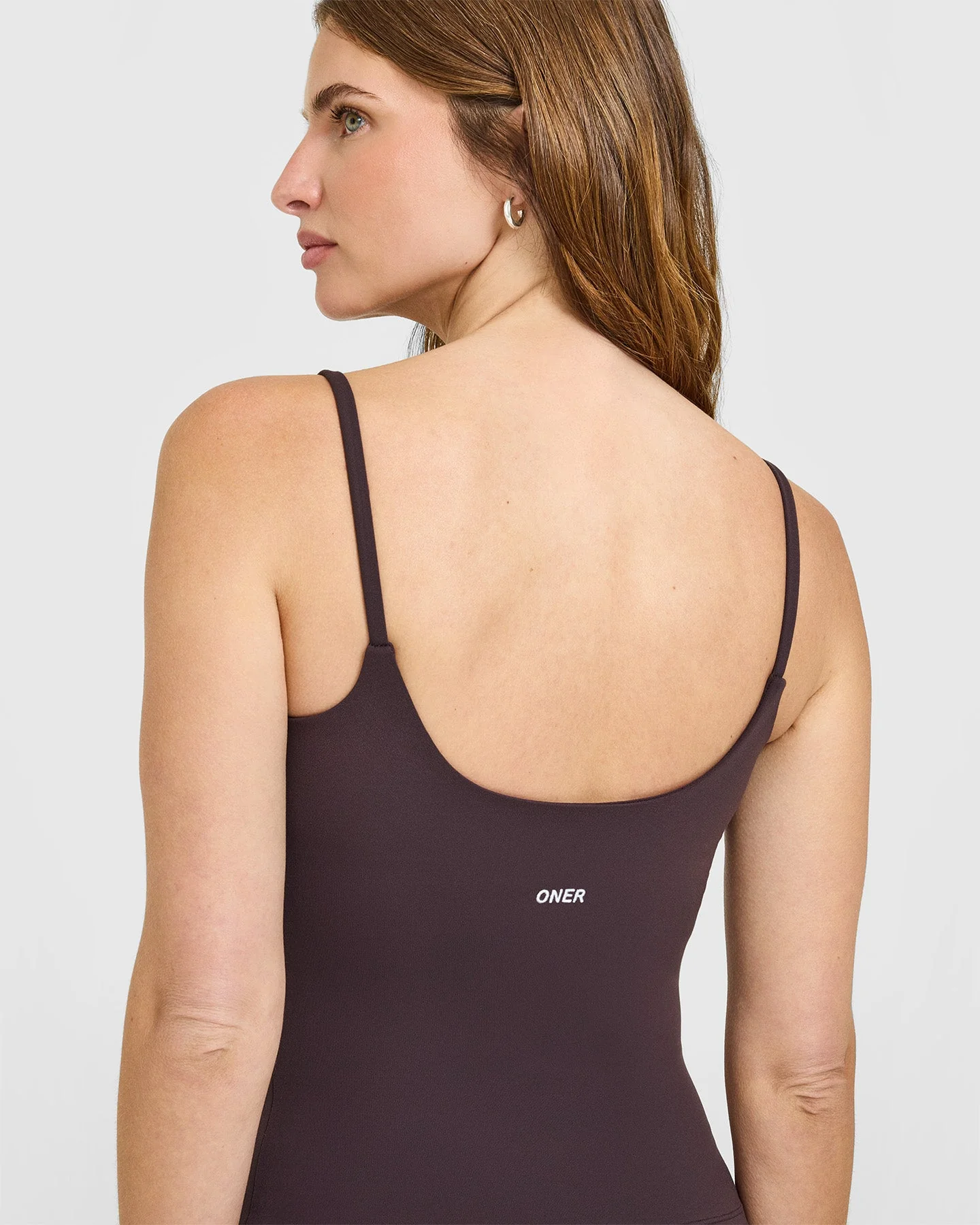 SoftMotion™ Strappy Vest with Built in Bra Shelf with White Logo | Dark Umber Brown - Image 5